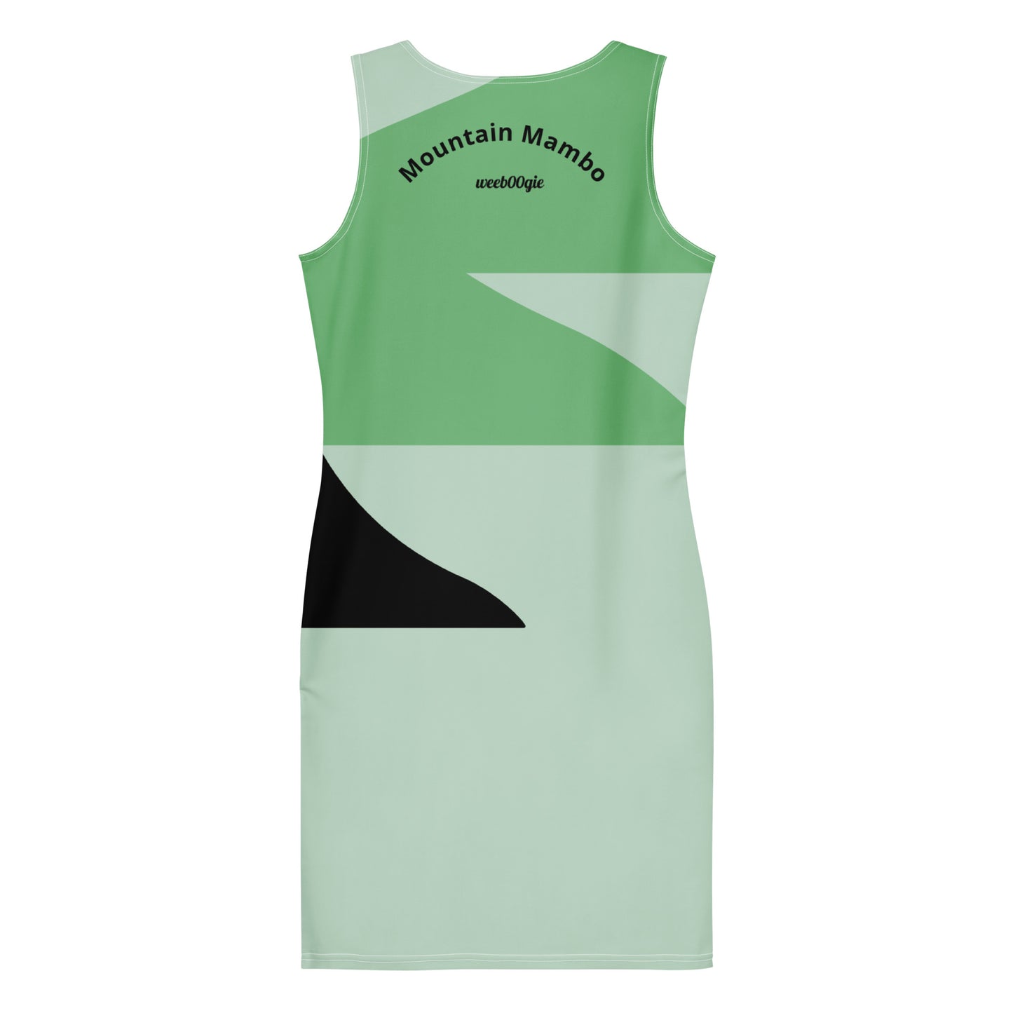 Mountain Mambo bodycon dress with bold print, fitted cut, perfect for après-ski or dancing.