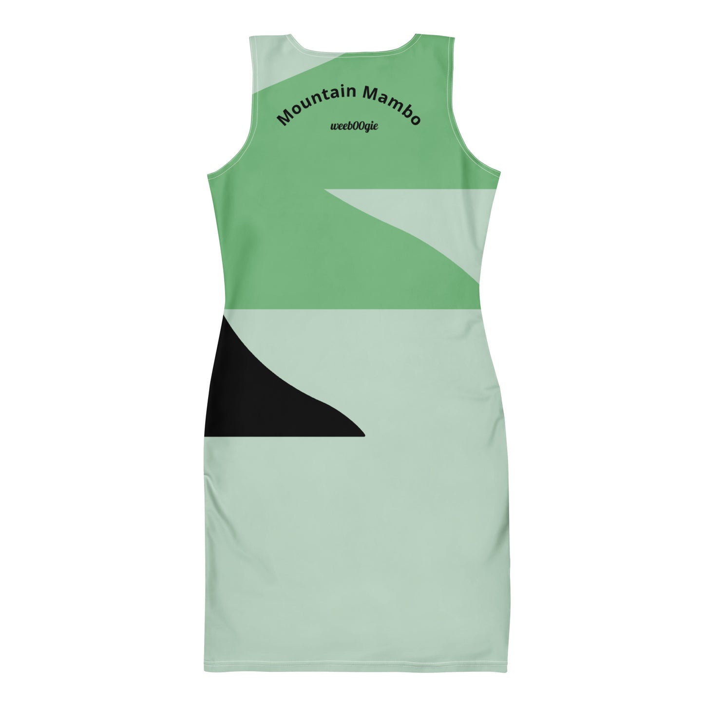 Mountain Mambo bodycon dress with bold print, fitted cut, perfect for après-ski or dancing.
