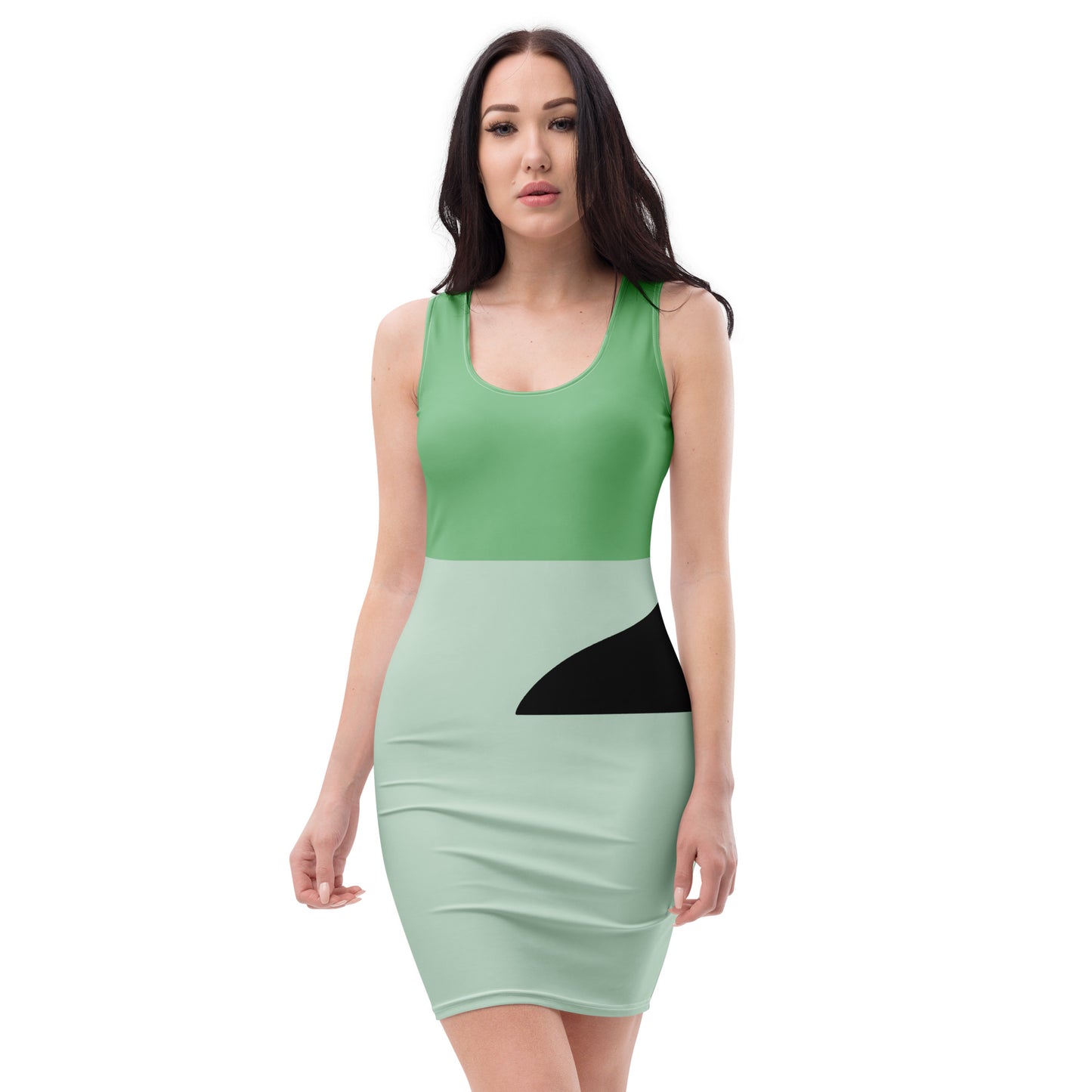 Mountain Mambo bodycon dress with bold print, fitted cut, perfect for après-ski or dancing.