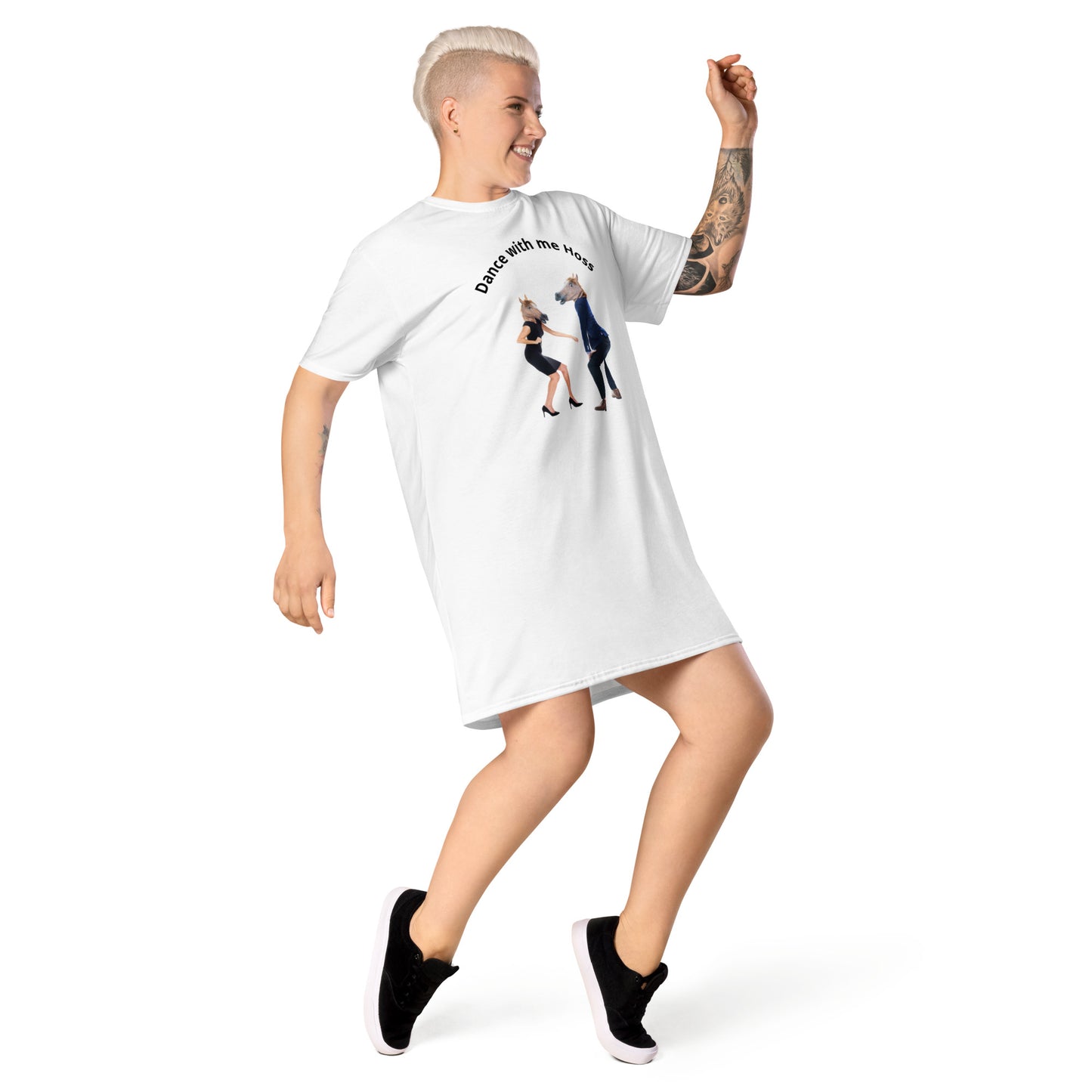 Dance with me Hoss T-shirt Dress - Soft Cotton-Polyester Blend with Side-Seamed Construction - Relaxed Fit with Short Sleeves and Knee-Length Cut - Perfect for Casual Outings, Dance Events and Playful Style - wee b00gie store