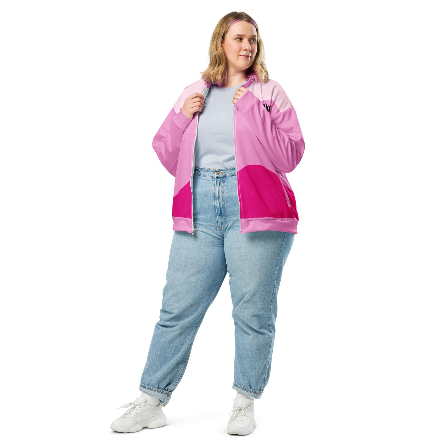 Unisex Bomber Jacket with the words Raving Hens and a Hen image on the back and wee b00gie logo on the front. in pink colours - Lightweight Polyester Shell with Ribbed Cuffs and Hem - Relaxed Fit with Full Zip Closure - Perfect for Hen Parties and Bachelorette Celebrations - wee b00gie store