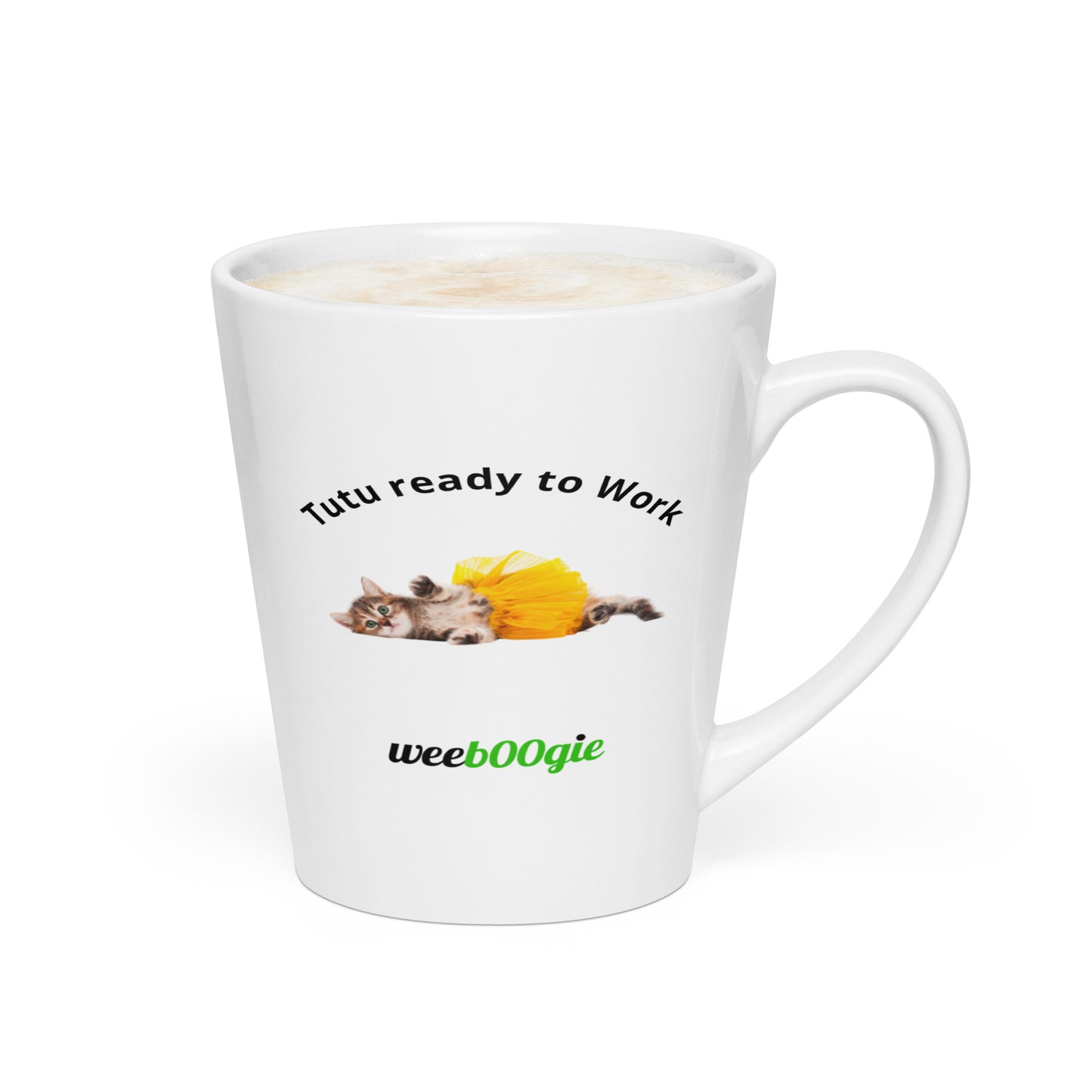 Tutu ready to Work Latte Mug featuring Cute Kitten in Tutu Lying Down - Funny Office Humor Gift for Cat Lovers - Microwave and Dishwasher Safe Ceramic Coffee Cup - Perfect for Ballet Enthusiasts and Workplace Fun - wee b00gie store