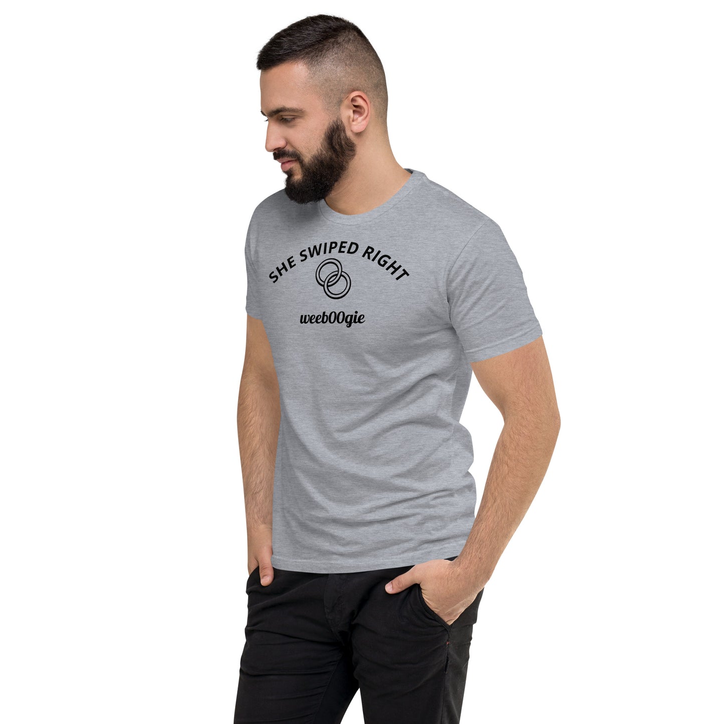 Stag Do, Groom, Wedding Party, SHE SWIPED RIGHT Funny Stag T-Shirt, Bachelor Party, Engagement.