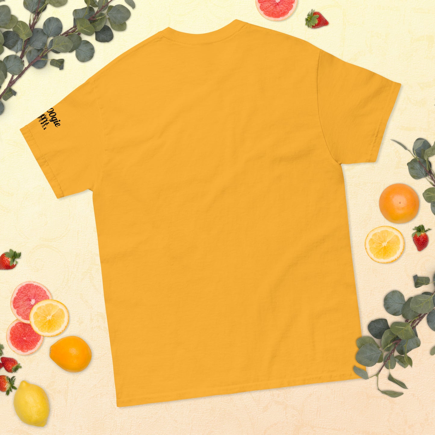 Unisex Classic Tee - Premium Cotton Blend with Classic Fit in Gold - Comfortable Regular Fit with Short Sleeves - Perfect for Dog Walks, Pet Parenting and Casual Wear featuring the words Dawgie Daddy and a Paw Print - wee b00gie store
