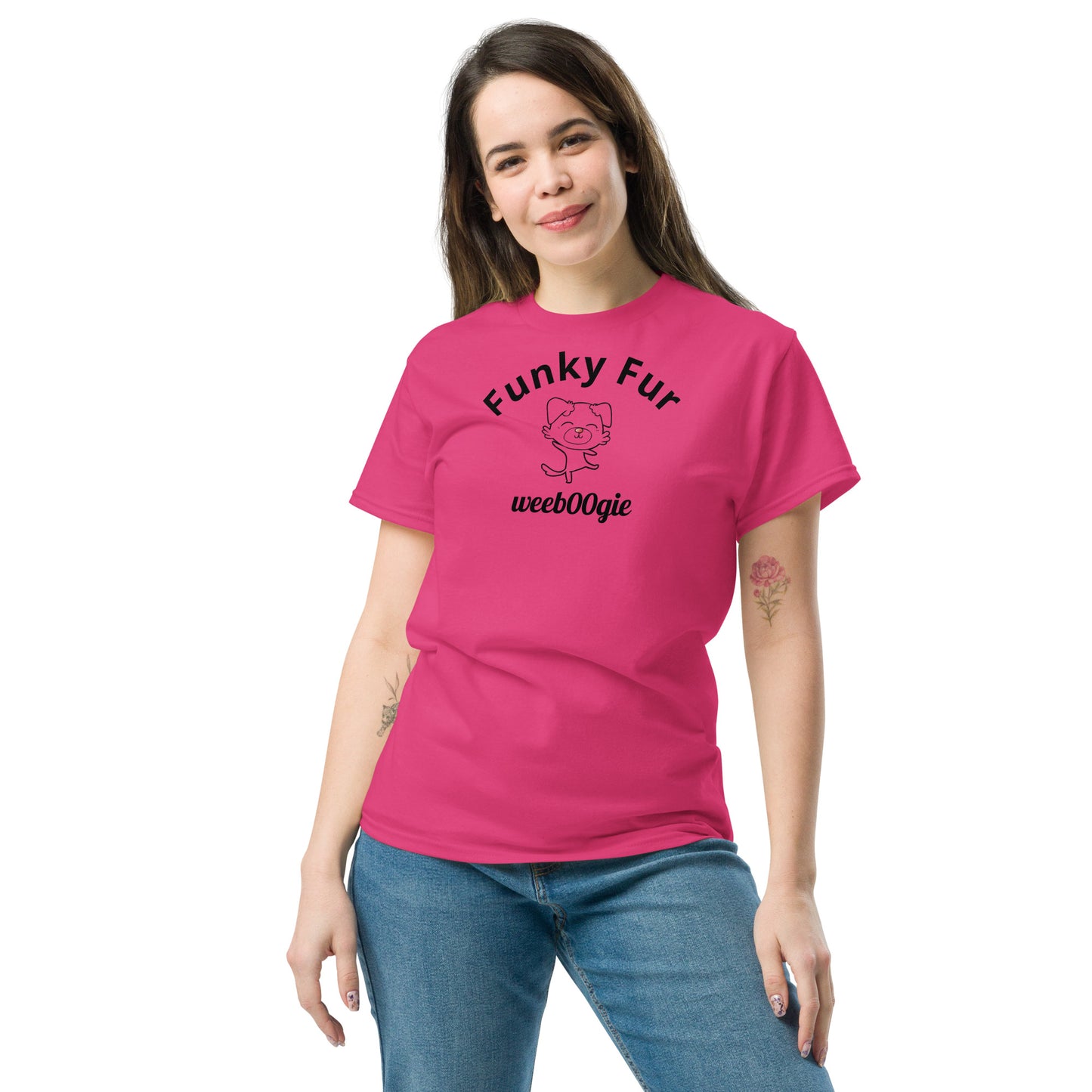 Funky Fur Unisex T-Shirt - 100% cotton classic tee with playful dog print - comfortable structured fit - versatile streetwear for casual outings - wee b00gie store