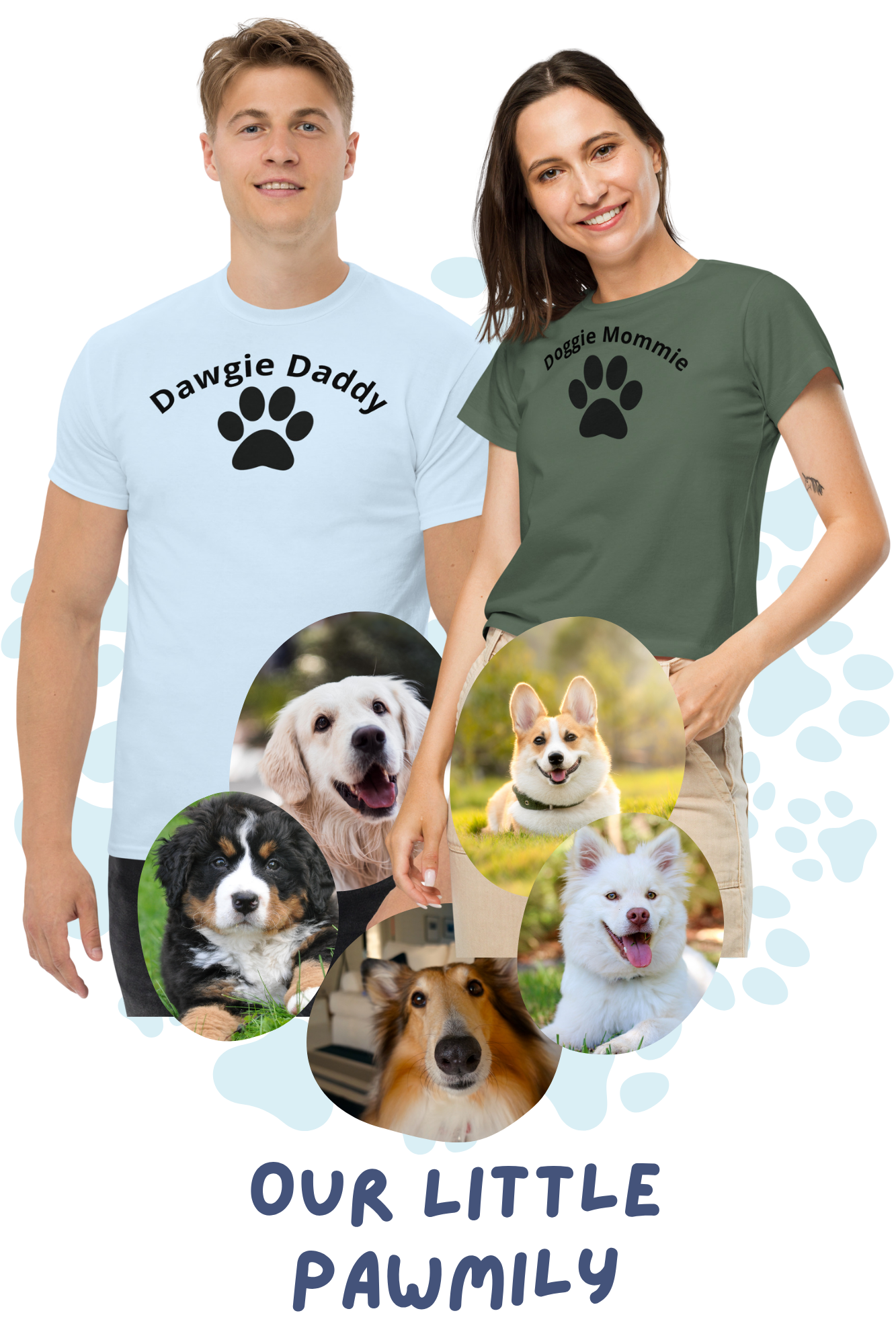 Unisex Classic Tee - Premium Cotton Blend with Classic Fit in Light Blue - Comfortable Regular Fit with Short Sleeves - Perfect for Dog Walks, Pet Parenting and Casual Wear featuring the words Dawgie Daddy and a Paw Print - wee b00gie store