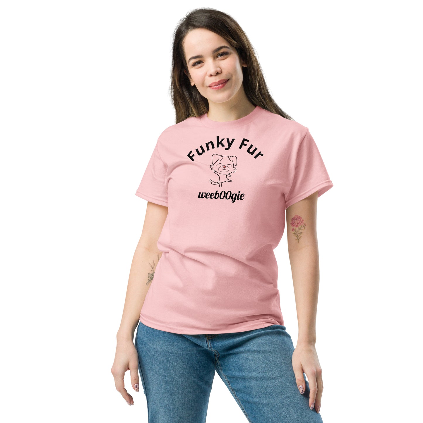 Funky Fur Unisex T-Shirt - 100% cotton classic tee with playful dog print - comfortable structured fit - versatile streetwear for casual outings - wee b00gie store