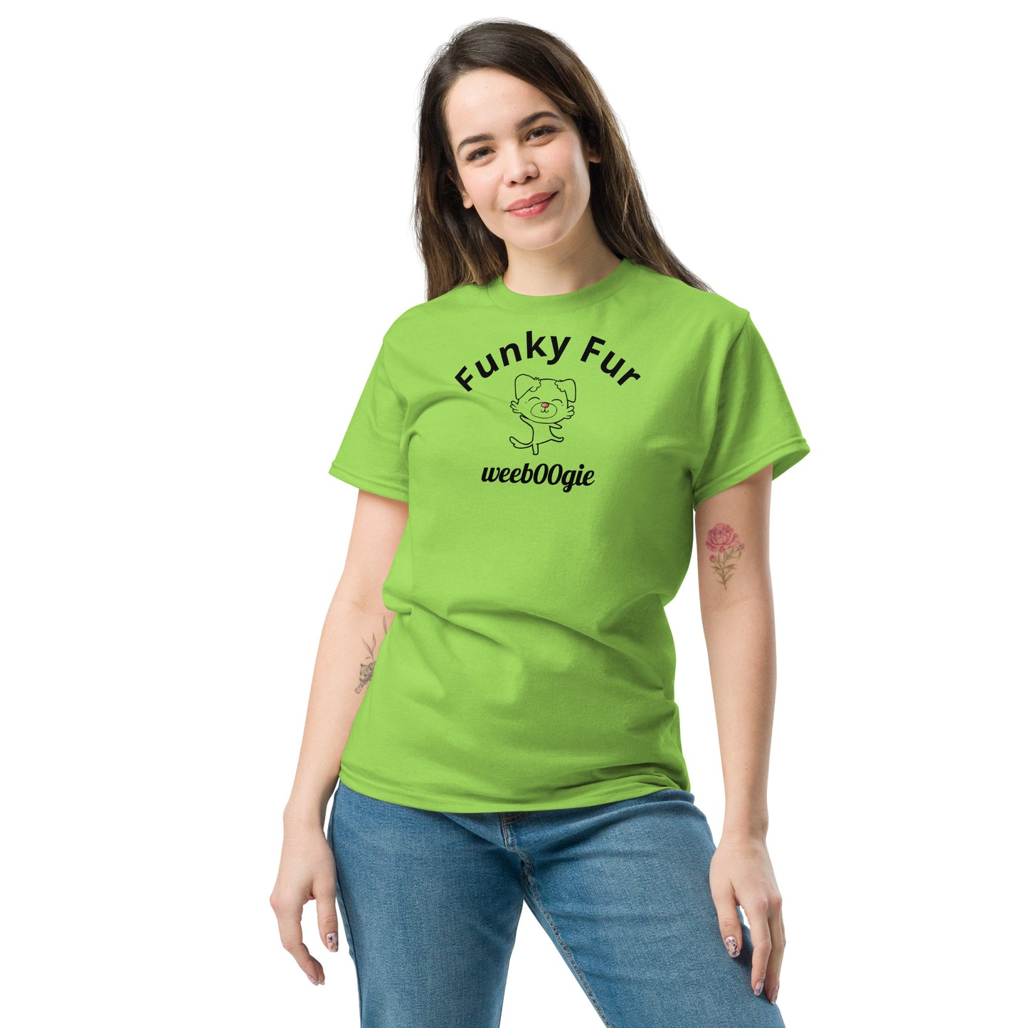 Funky Fur Unisex T-Shirt - 100% cotton classic tee with playful dog print - comfortable structured fit - versatile streetwear for casual outings - wee b00gie store