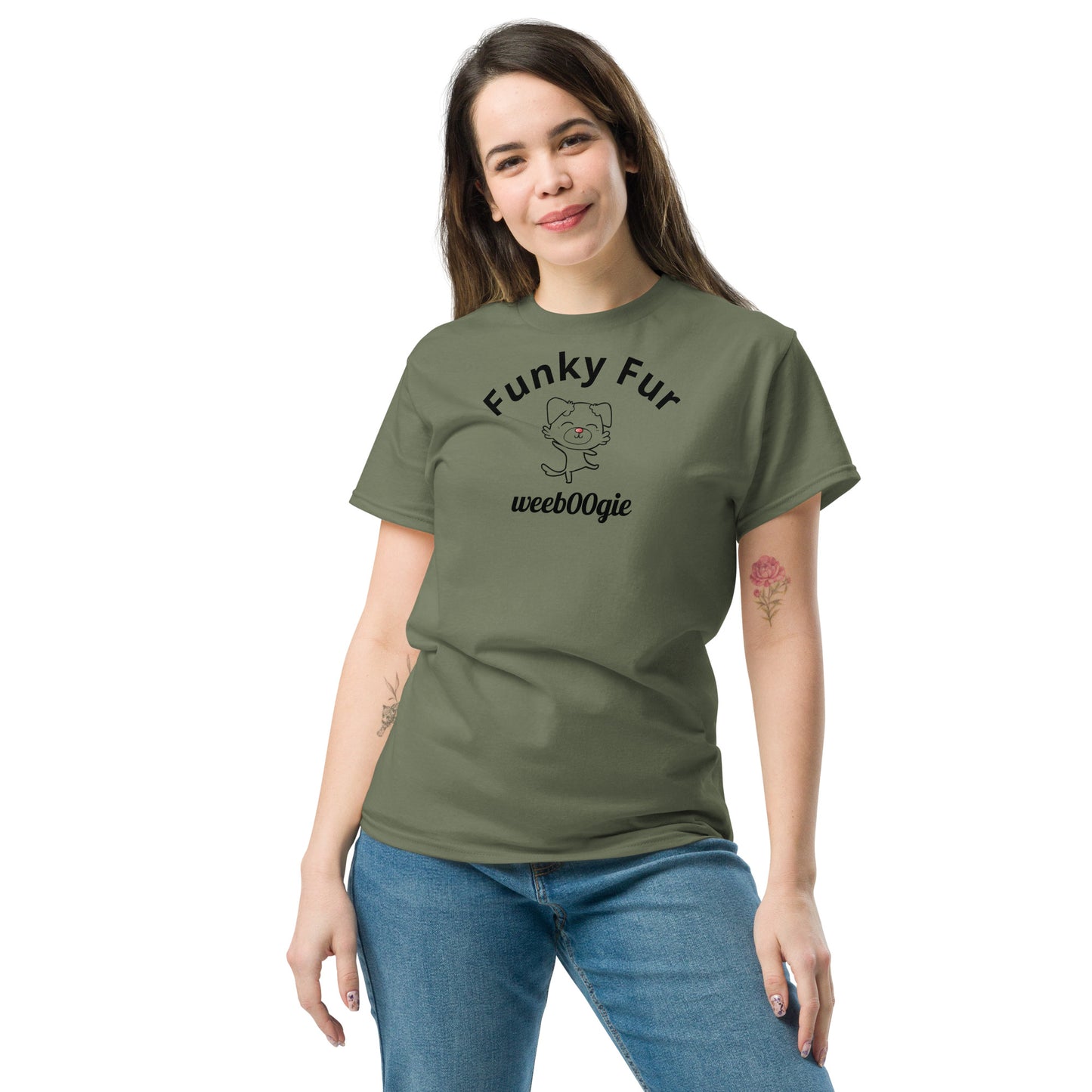 Funky Fur Unisex T-Shirt - 100% cotton classic tee with playful dog print - comfortable structured fit - versatile streetwear for casual outings - wee b00gie store
