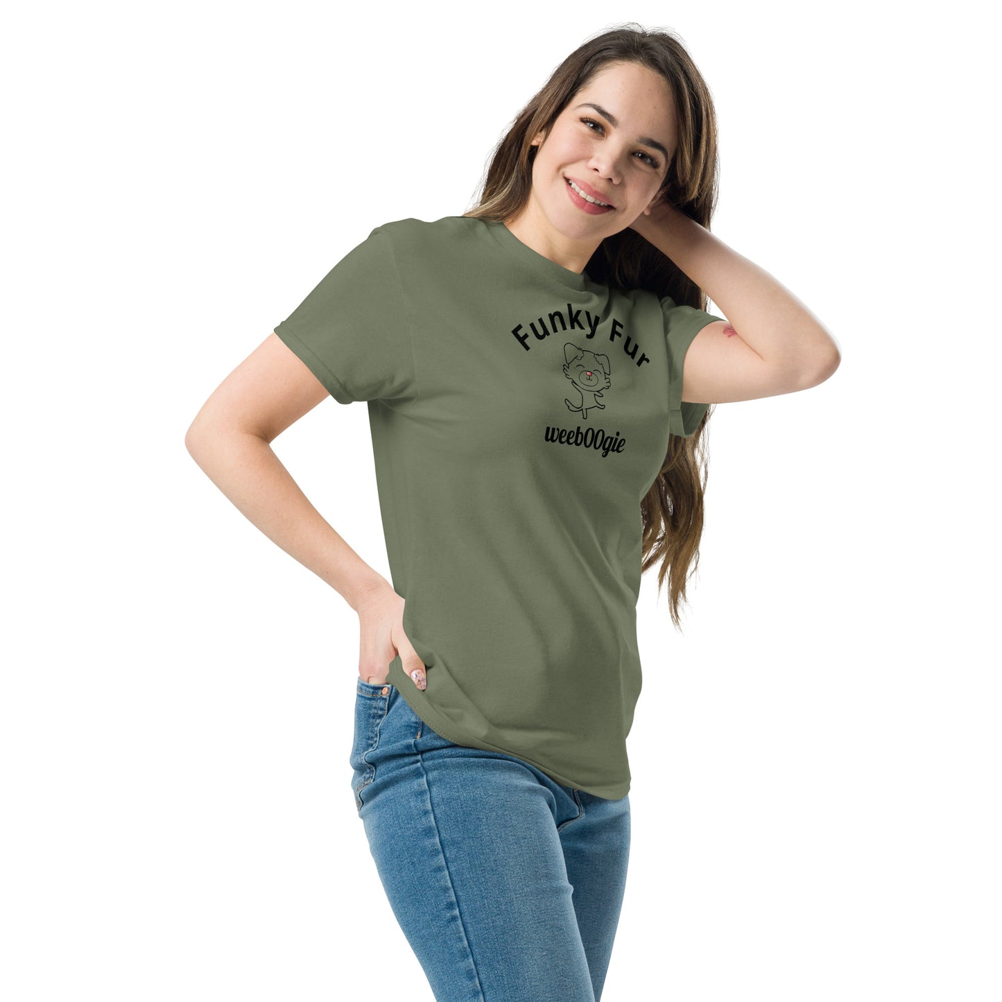 Funky Fur Unisex T-Shirt - 100% cotton classic tee with playful dog print - comfortable structured fit - versatile streetwear for casual outings - wee b00gie store