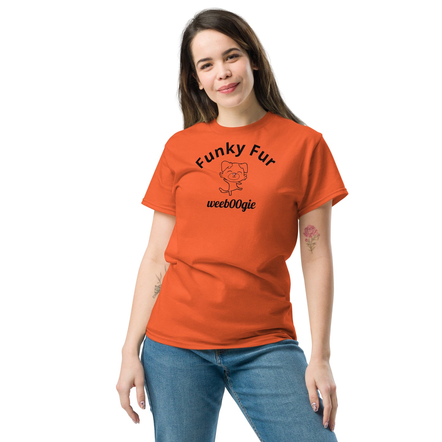 Funky Fur Unisex T-Shirt - 100% cotton classic tee with playful dog print - comfortable structured fit - versatile streetwear for casual outings - wee b00gie store