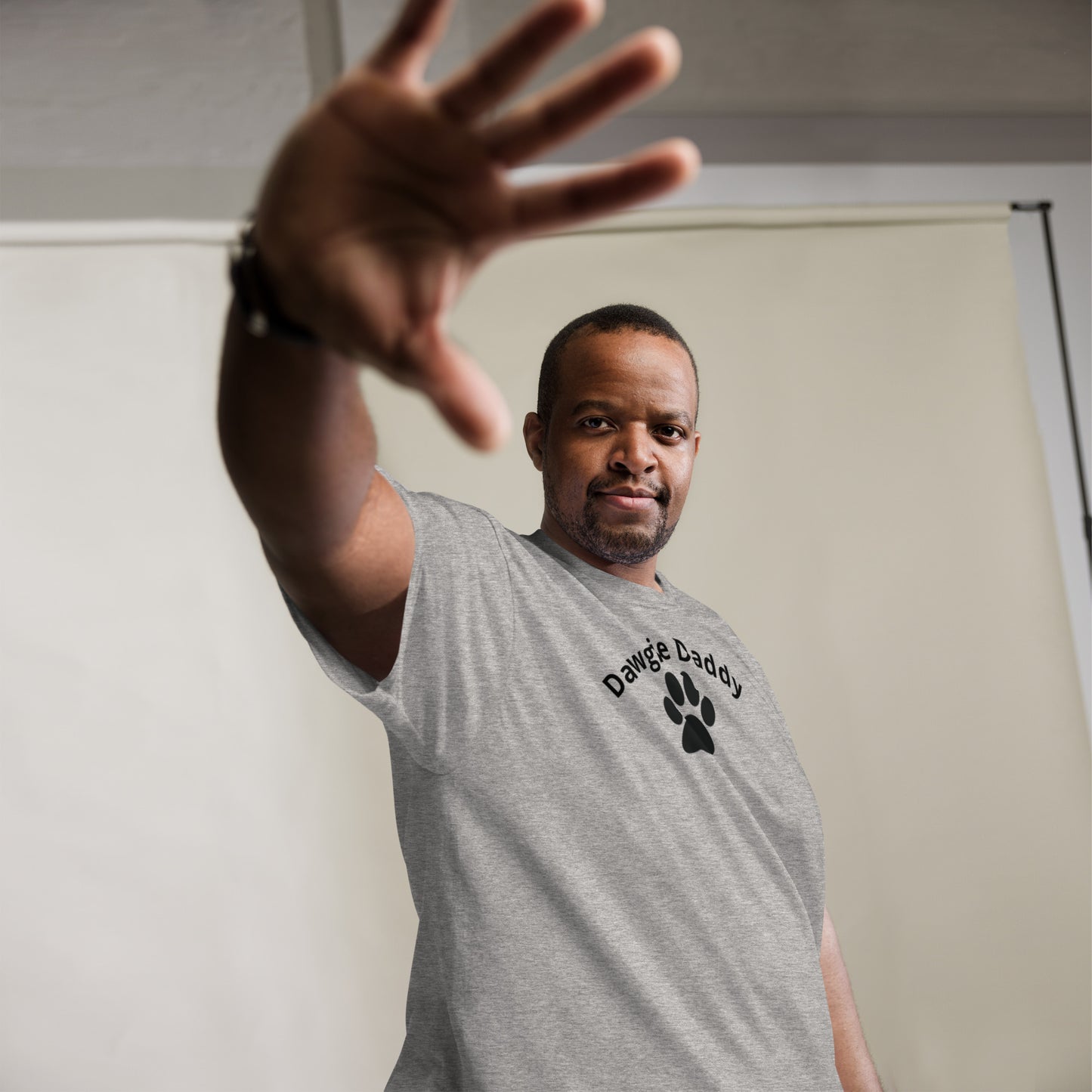 Unisex Classic Tee - Premium Cotton Blend with Classic Fit in Sport Grey - Comfortable Regular Fit with Short Sleeves - Perfect for Dog Walks, Pet Parenting and Casual Wear featuring the words Dawgie Daddy and a Paw Print - wee b00gie store