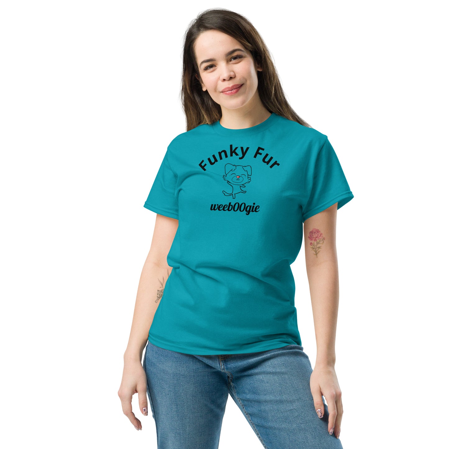 Funky Fur Unisex T-Shirt - 100% cotton classic tee with playful dog print - comfortable structured fit - versatile streetwear for casual outings - wee b00gie store