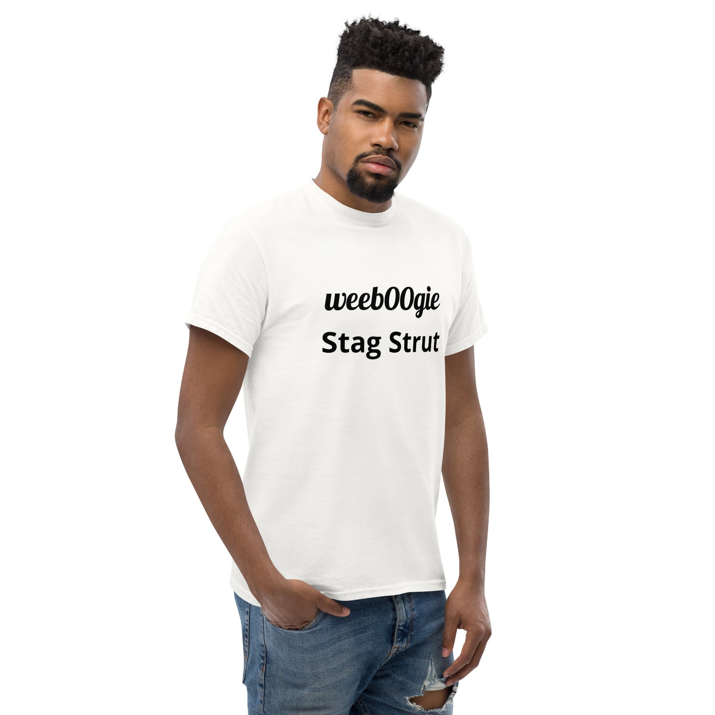 wee b00gie Stag Strut Men's/Unisex Classic Tee - 100% Cotton with Taped Neck and Shoulders - Structured Fit with Tubular Fabric - Perfect for Stag Parties and Layered Streetwear Outfits - wee b00gie store