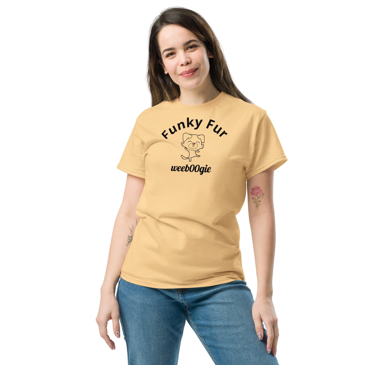 Funky Fur Unisex T-Shirt - 100% cotton classic tee with playful dog print - comfortable structured fit - versatile streetwear for casual outings - wee b00gie store
