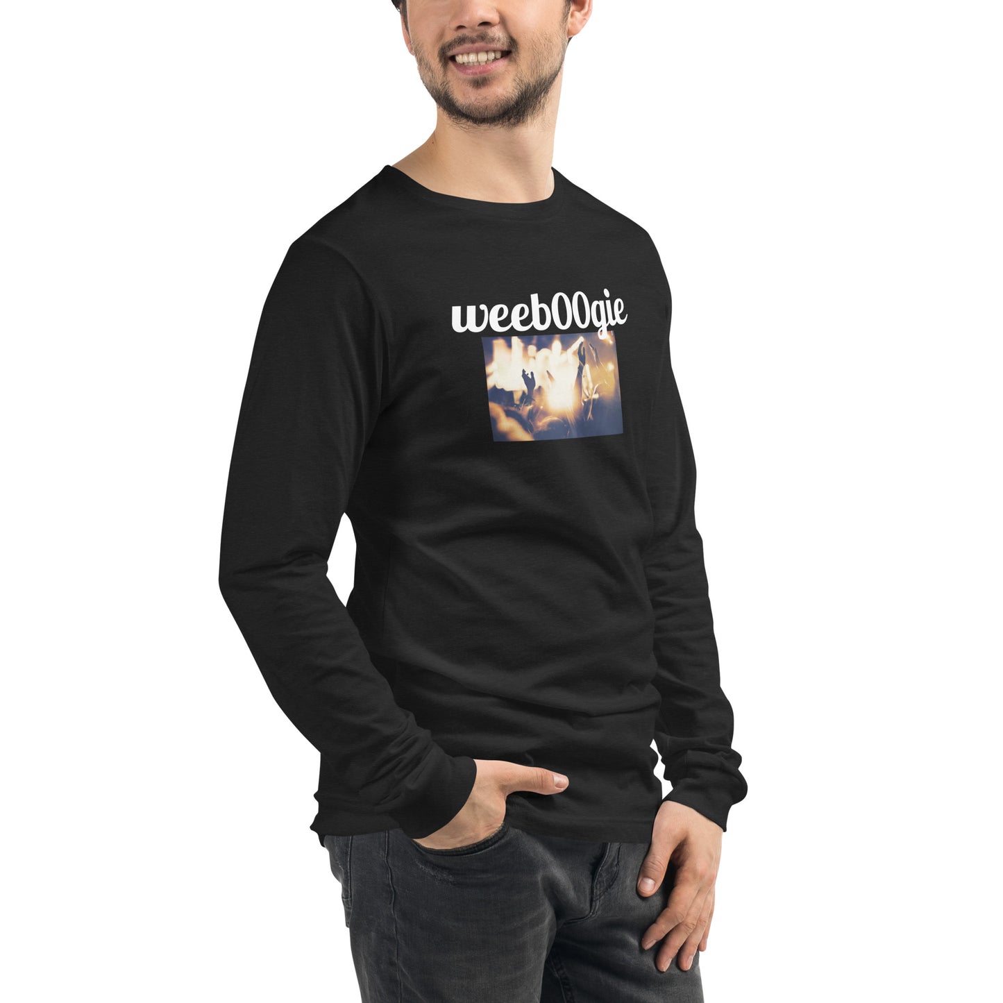 Unisex Long Sleeve Tee with wee b00gie logo and party image - 100% Airlume Combed Ring-Spun Cotton with Side-Seamed Construction - Regular Fit with Ribbed Cuffs - Perfect for Layering and Casual Everyday Style - wee b00gie store