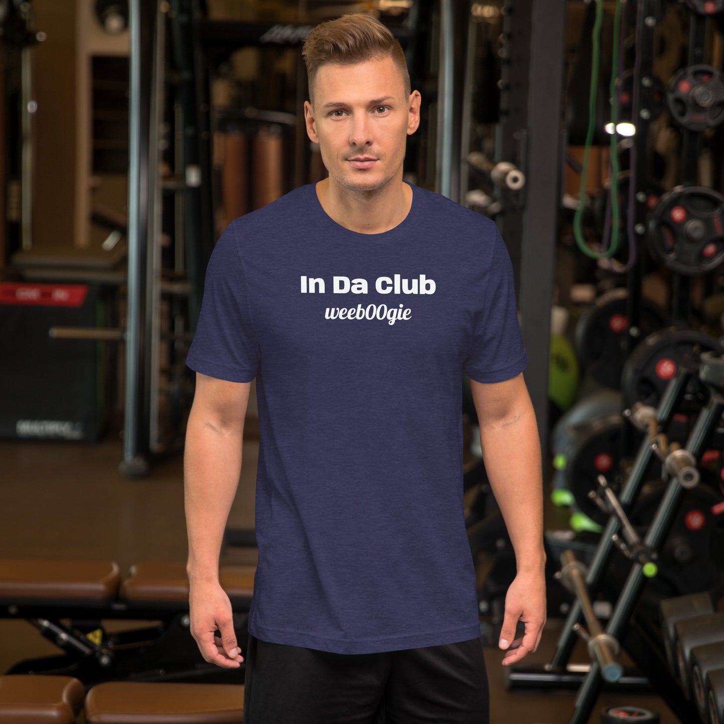 Unisex Staple T-Shirt with 'In Da Club' Design and wee b00gie Logo - 100% Airlume Combed Ring-Spun Cotton with Side-Seamed Construction - Classic Fit with Shoulder-to-Shoulder Taping - Perfect for Music Lovers and Dance Enthusiasts - wee b00gie store