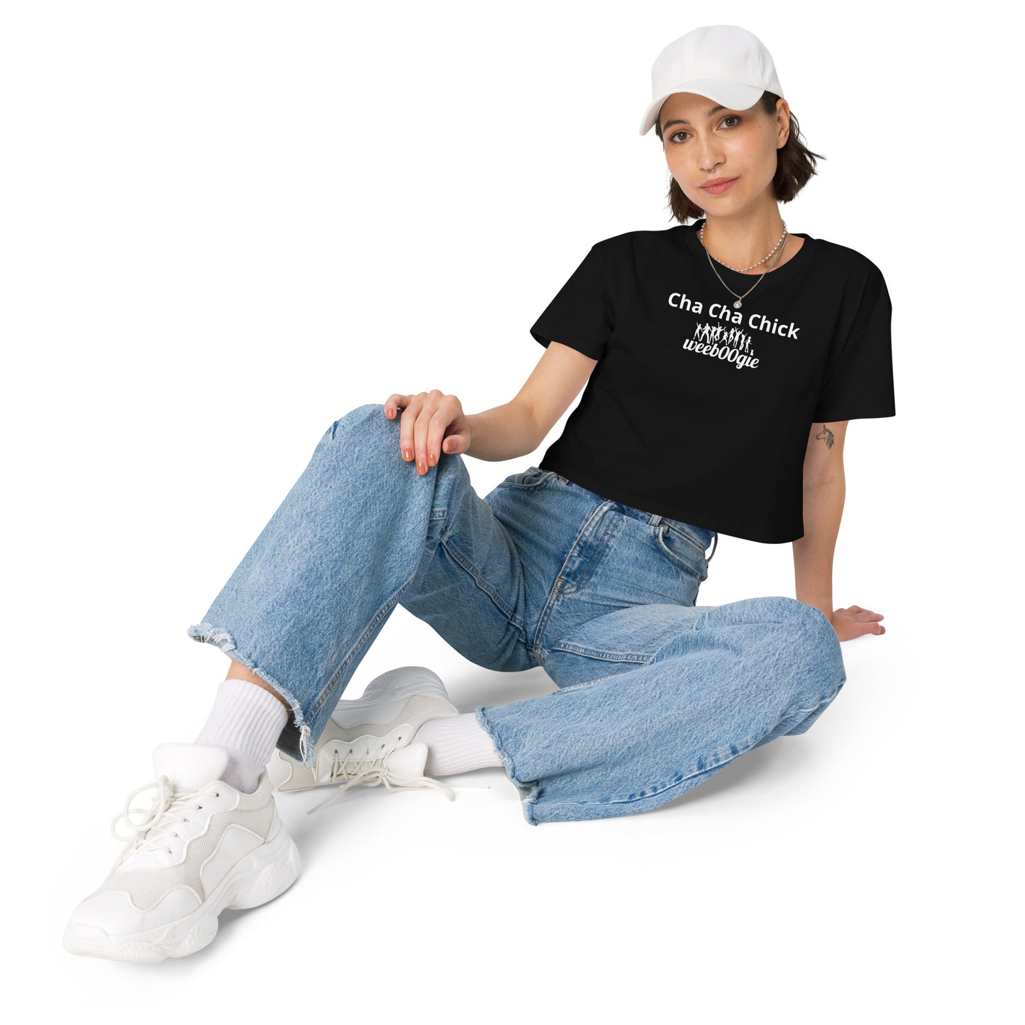 Cha Cha Chick Women's Crop Top - 100% Soft Combed Cotton with Ribbed Crew Neck and Dropped Shoulders - Relaxed Fit Cropped Length - Perfect for Dancing and Casual Style - wee b00gie store