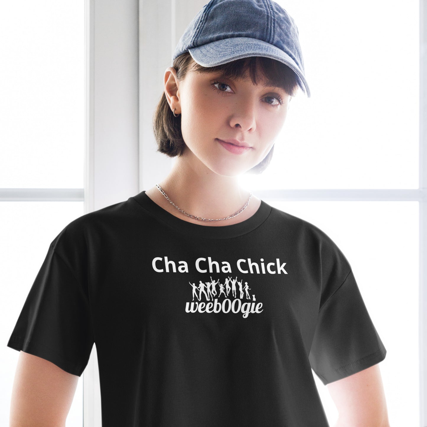 Cha Cha Chick Women's Crop Top - 100% Soft Combed Cotton with Ribbed Crew Neck and Dropped Shoulders - Relaxed Fit Cropped Length - Perfect for Dancing and Casual Style - wee b00gie store