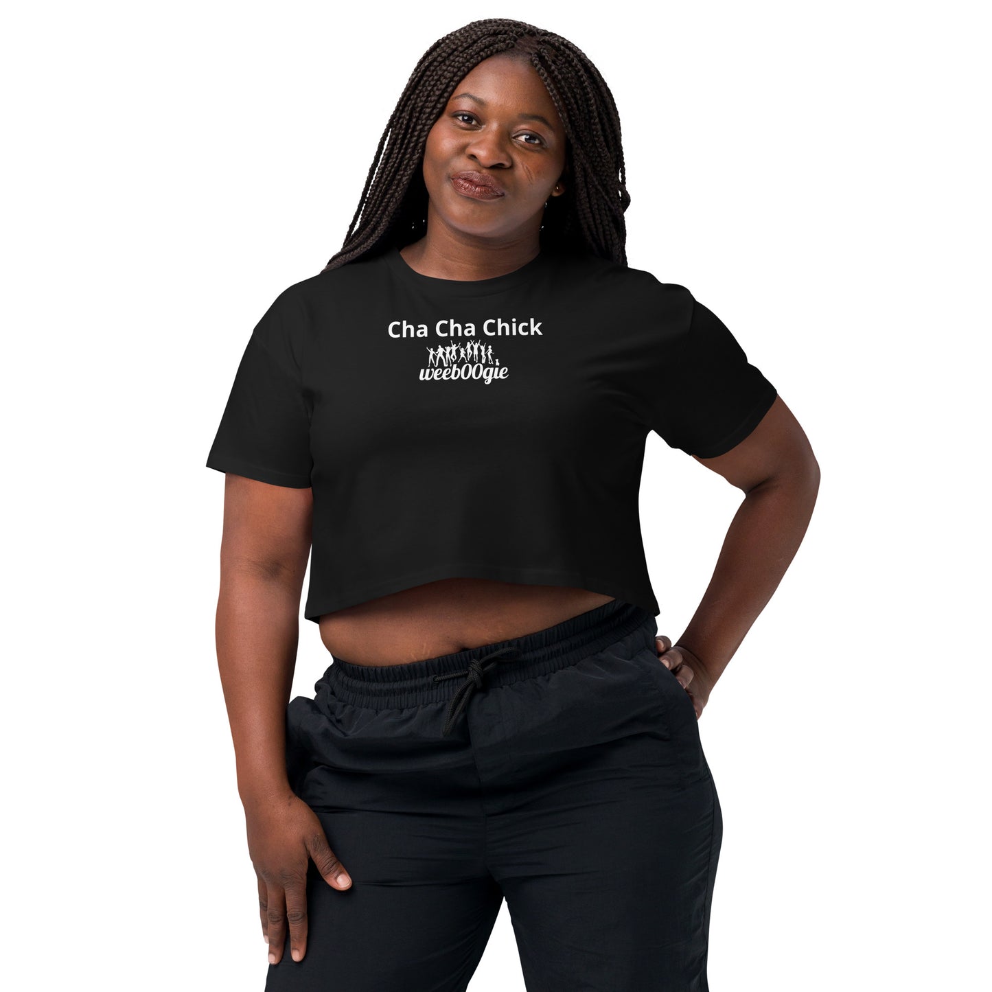 Cha Cha Chick Women's Crop Top - 100% Soft Combed Cotton with Ribbed Crew Neck and Dropped Shoulders - Relaxed Fit Cropped Length - Perfect for Dancing and Casual Style - wee b00gie store