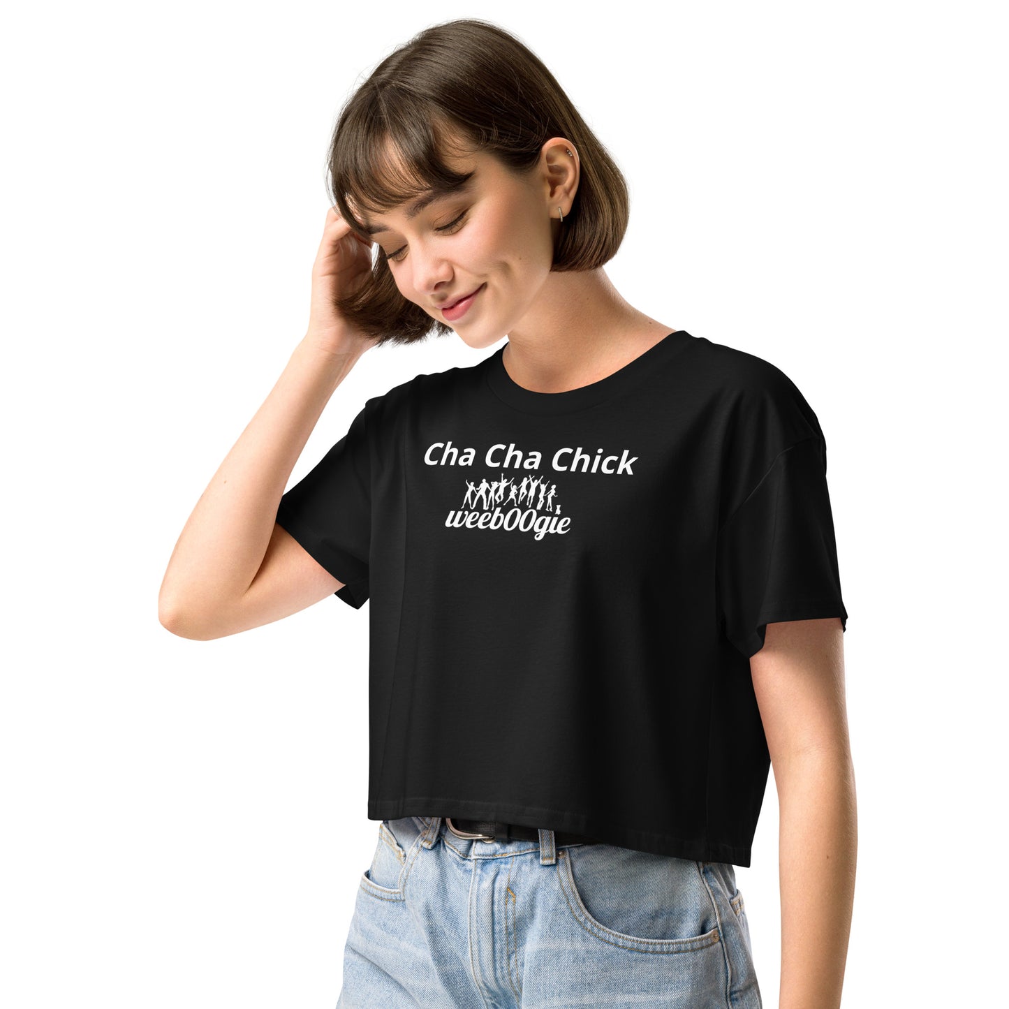 Cha Cha Chick Women's Crop Top - 100% Soft Combed Cotton with Ribbed Crew Neck and Dropped Shoulders - Relaxed Fit Cropped Length - Perfect for Dancing and Casual Style - wee b00gie store