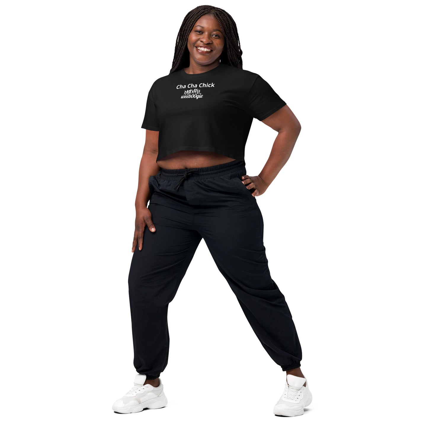 Cha Cha Chick Women's Crop Top - 100% Soft Combed Cotton with Ribbed Crew Neck and Dropped Shoulders - Relaxed Fit Cropped Length - Perfect for Dancing and Casual Style - wee b00gie store