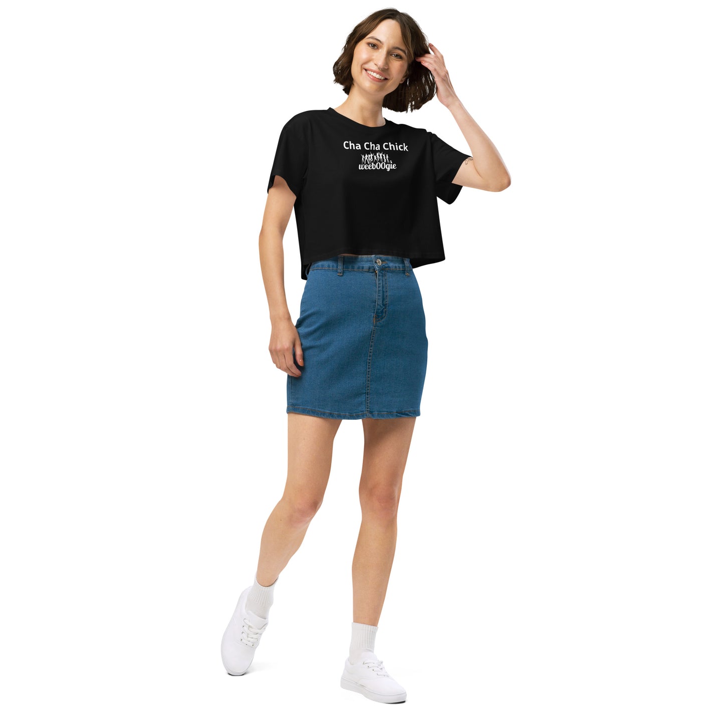 Cha Cha Chick Women's Crop Top - 100% Soft Combed Cotton with Ribbed Crew Neck and Dropped Shoulders - Relaxed Fit Cropped Length - Perfect for Dancing and Casual Style - wee b00gie
