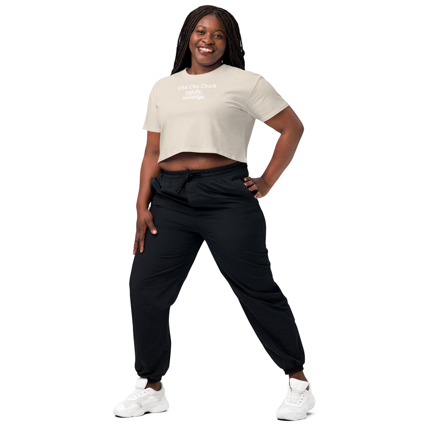 Cha Cha Chick Women's Crop Top - 100% Soft Combed Cotton with Ribbed Crew Neck and Dropped Shoulders - Relaxed Fit Cropped Length - Perfect for Dancing and Casual Style - wee b00gie store