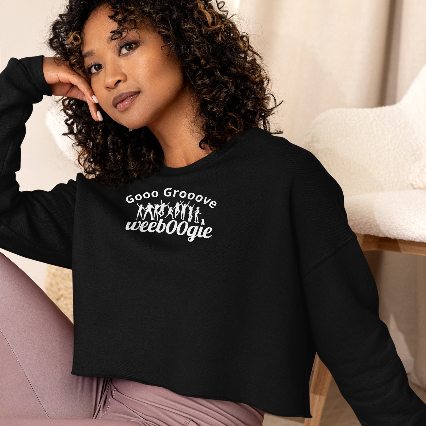 Gooo Grooove Women's Crop Sweatshirt - 52% Cotton/48% Poly Fleece, Raw Hem, Ribbed Neckline - Dusty Blue - Perfect for Dance Challenges and Street-Style Fashion - wee b00gie store