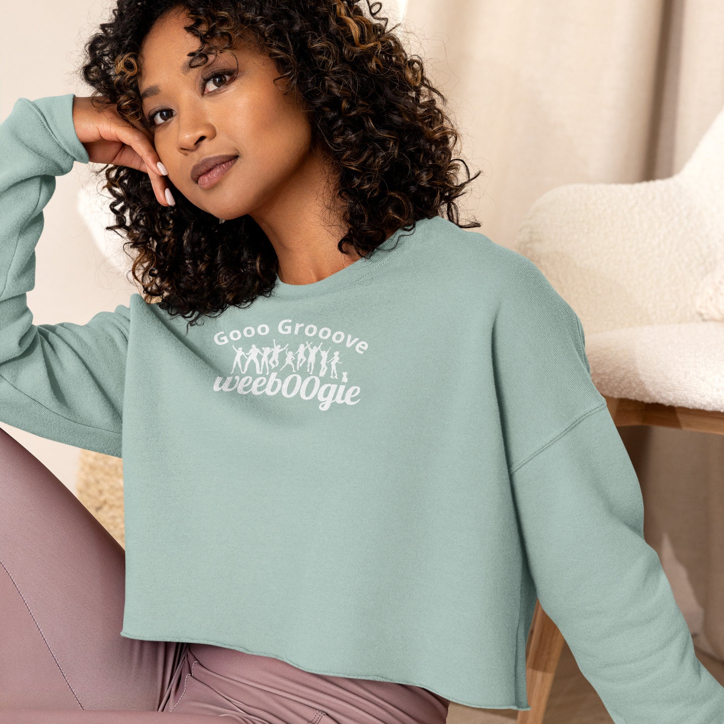 Gooo Grooove Women's Crop Sweatshirt - 52% Cotton/48% Poly Fleece, Raw Hem, Ribbed Neckline - Dusty Blue - Perfect for Dance Challenges and Street-Style Fashion - wee b00gie store