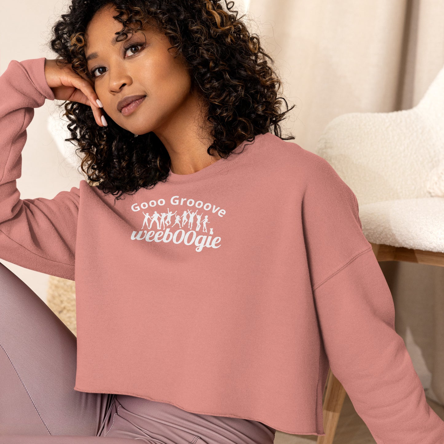 Gooo Grooove Women's Crop Sweatshirt - 52% Cotton/48% Poly Fleece, Raw Hem, Ribbed Neckline - Dusty Blue - Perfect for Dance Challenges and Street-Style Fashion - wee b00gie store