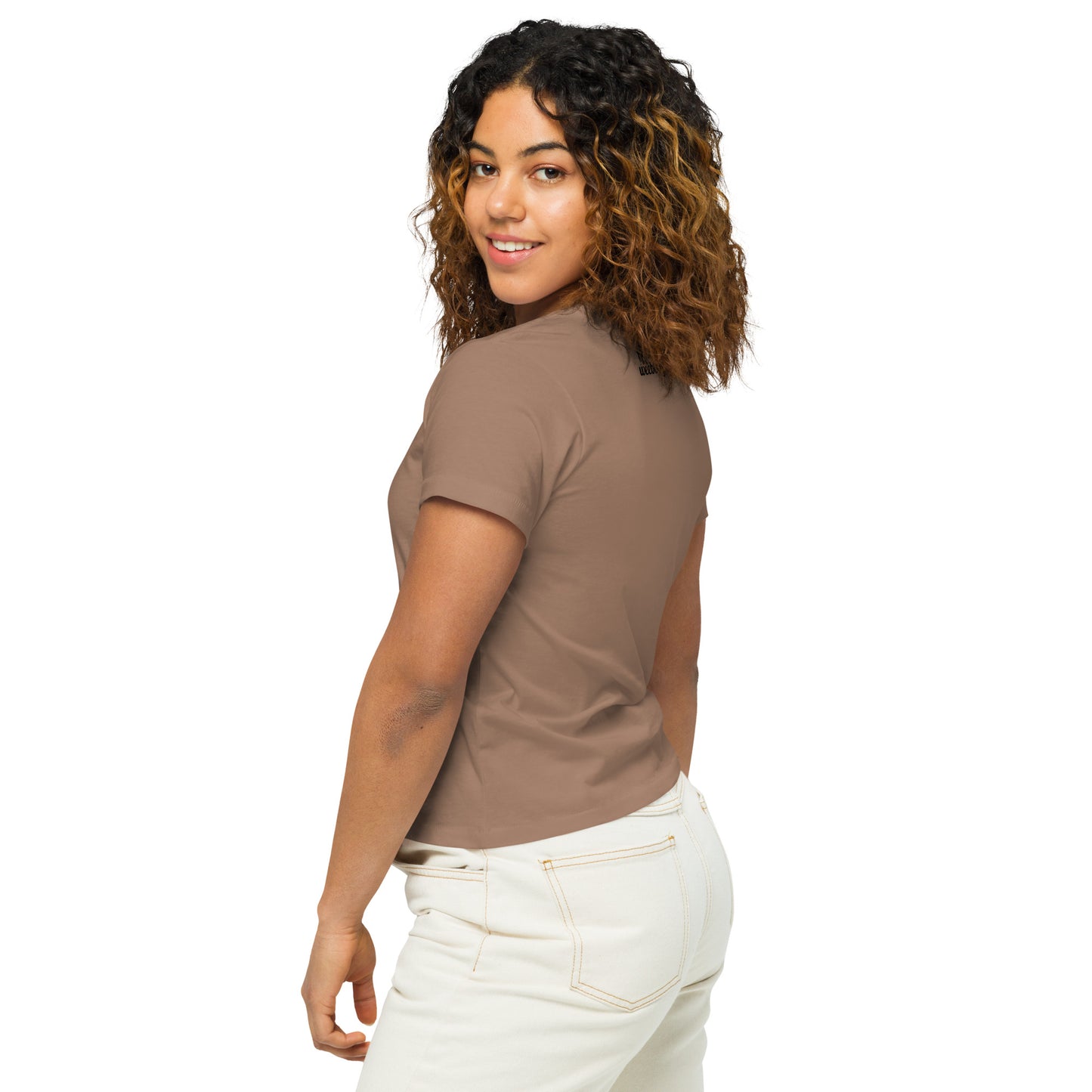 Women's High-Waisted Tee - Premium Cotton Blend with Classic Fit in Pine Green - Comfortable High-Waisted Design with Short Sleeves - Perfect for Casual Wear, Everyday Style and Layering featuring the words Doggie Mommie and a Paw Print - wee b00gie store