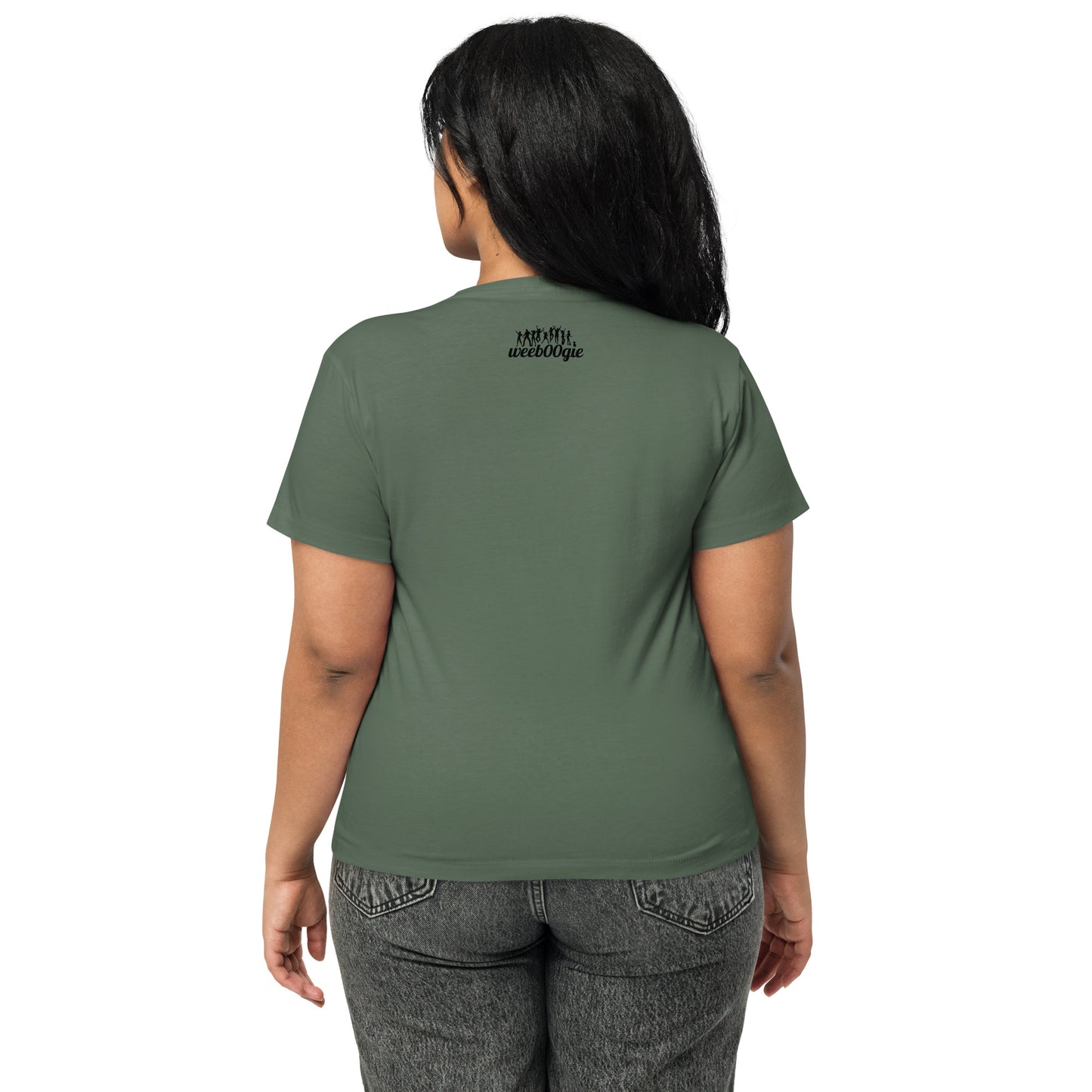 Women's High-Waisted Tee - Premium Cotton Blend with Classic Fit in Pine Green - Comfortable High-Waisted Design with Short Sleeves - Perfect for Casual Wear, Everyday Style and Layering featuring the words Doggie Mommie and a Paw Print - wee b00gie store