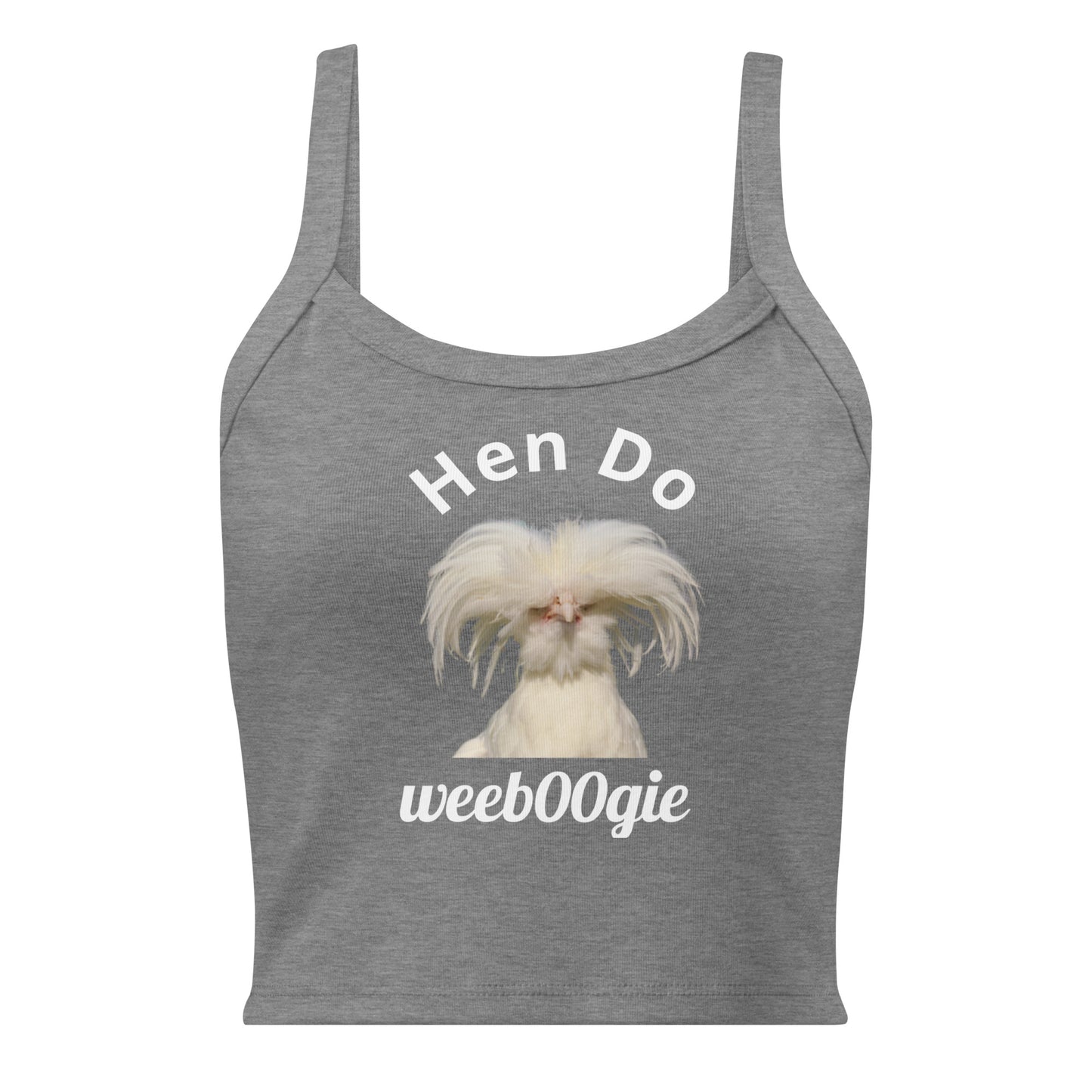 Hen Do Women's Micro-Rib Tank Top featuring White Chicken and Hen Do Text - Soft Airlume Cotton Blend with Thick Straps and Scoop Neck - Mid-Length Stretch Fit with Side-Seamed Construction - Perfect for Hen Parties and Bachelorette Celebrations - wee b00gie store