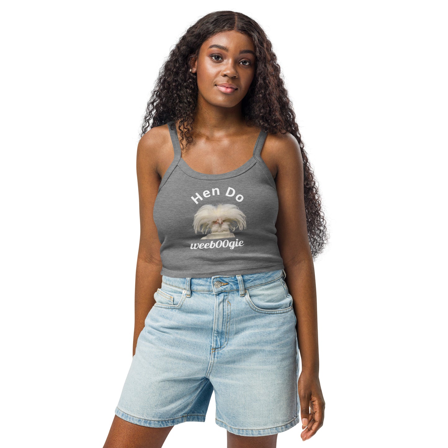 Hen Do Women's Micro-Rib Tank Top featuring White Chicken and Hen Do Text - Soft Airlume Cotton Blend with Thick Straps and Scoop Neck - Mid-Length Stretch Fit with Side-Seamed Construction - Perfect for Hen Parties and Bachelorette Celebrations - wee b00gie store