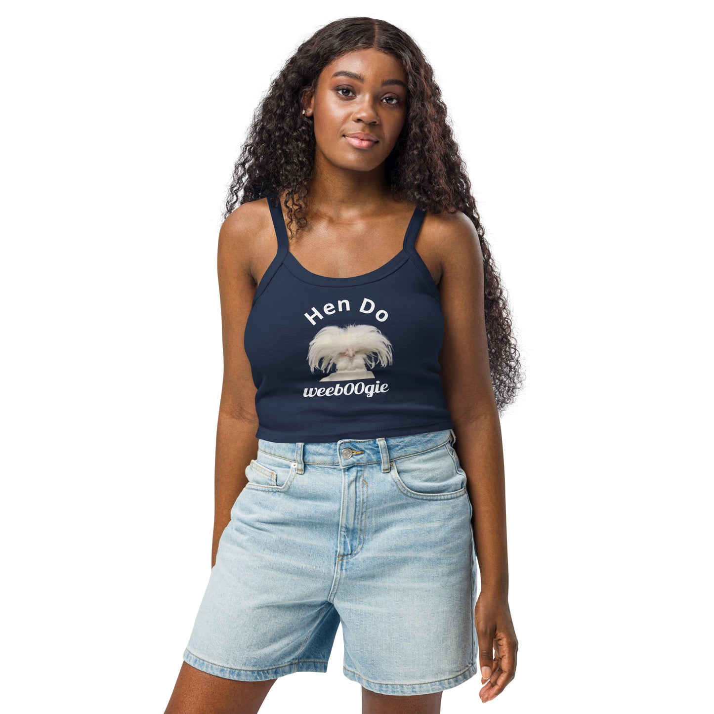 Hen Do Women's Micro-Rib Tank Top featuring White Chicken and Hen Do Text - Soft Airlume Cotton Blend with Thick Straps and Scoop Neck - Mid-Length Stretch Fit with Side-Seamed Construction - Perfect for Hen Parties and Bachelorette Celebrations - wee b00gie store