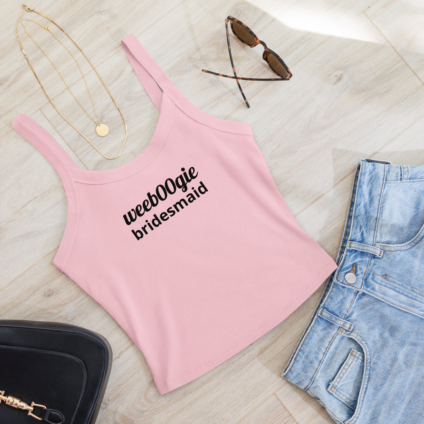 wee b00gie BRIDESMAID Women's Micro-Rib Tank Top - Soft Airlume Cotton Blend with Thick Straps and Scoop Neck - Mid-Length Stretch Fit with Side-Seamed Construction - Perfect for Hen Parties and Bridal Celebrations - wee b00gie store
