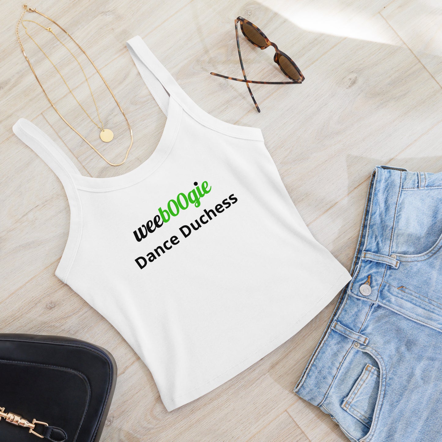 Dance Duchess Women's Micro-Rib Tank Top in White - Soft Airlume Cotton Blend with Thick Straps and Scoop Neck - Mid-Length Stretch Fit with Side-Seamed Construction - Perfect for Dance Enthusiasts and Stylish Layering - wee b00gie store
