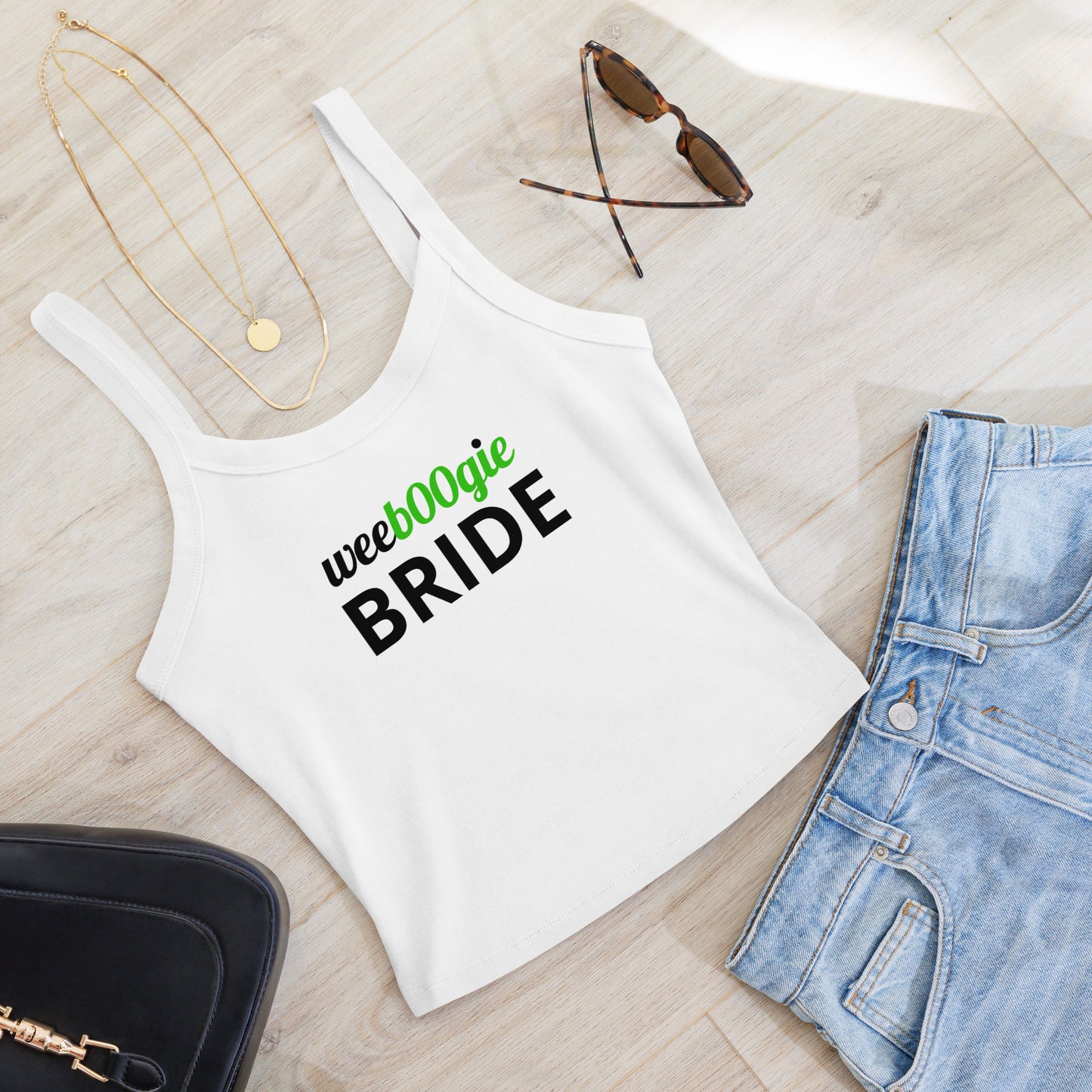 wee b00gie BRIDE Women's Micro-Rib Tank Top - Soft Airlume Cotton Blend with Thick Straps and Scoop Neck - Mid-Length Stretch Fit with Side-Seamed Construction - Perfect for Hen Parties and Bridal Celebrations - wee b00gie store