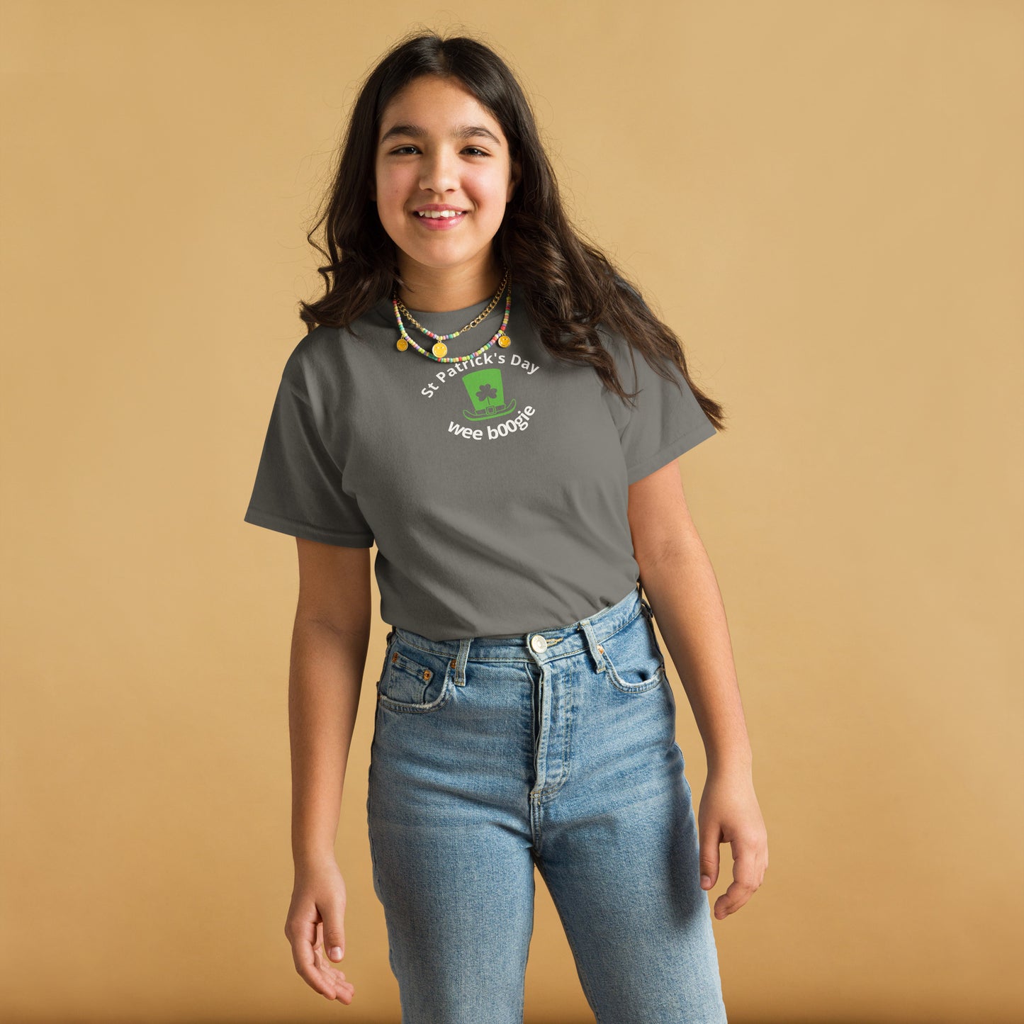 Youth Classic Tee - 100% Cotton with Taped Neck and Shoulders - Classic Fit with Pre-Shrunk Fabric - Perfect for St Patrick's Day with a shamrock printed on a tall hat - wee b00gie store