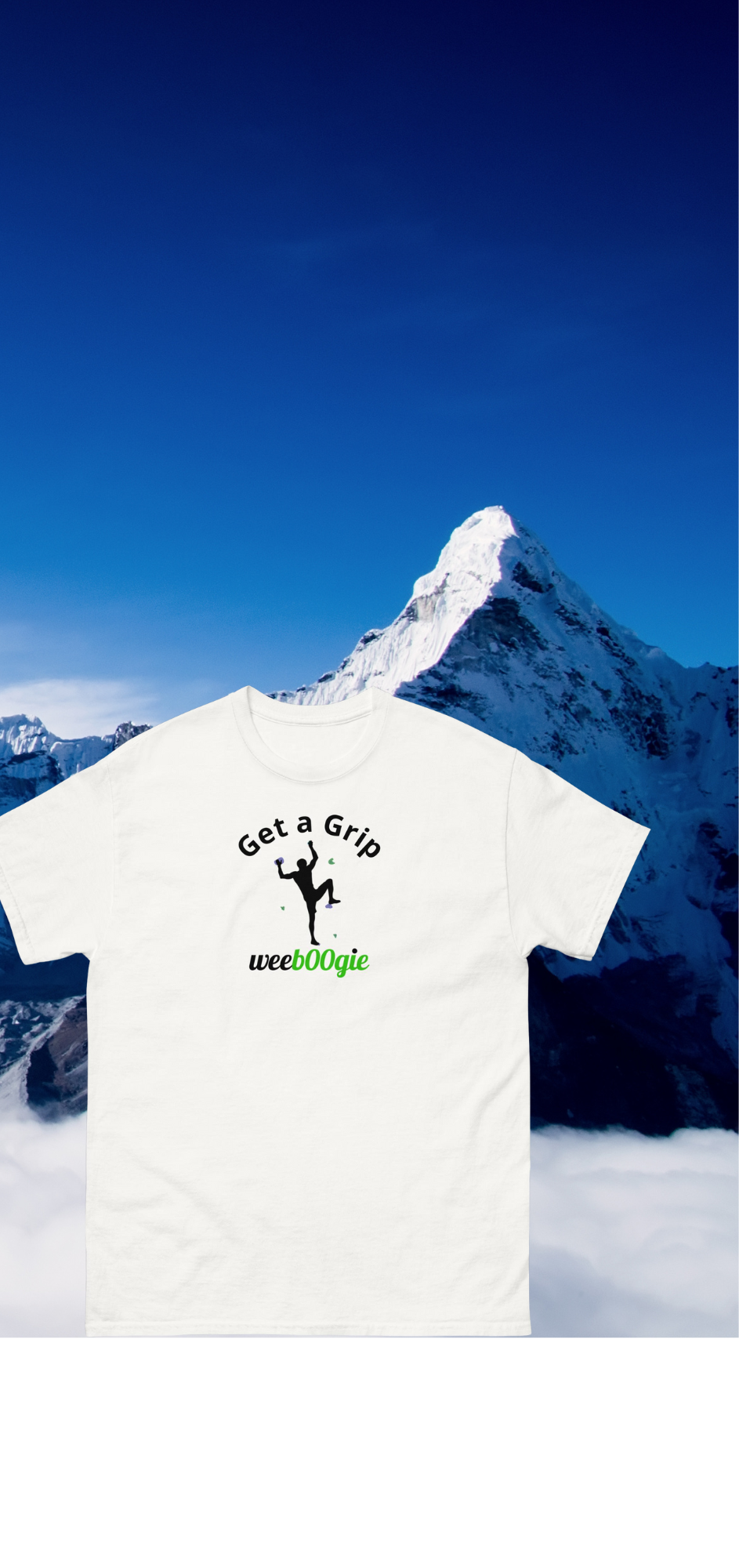 Stylish 'Get a Grip' tee perfect for climbers, mountaineers and outdoor enthusiasts.