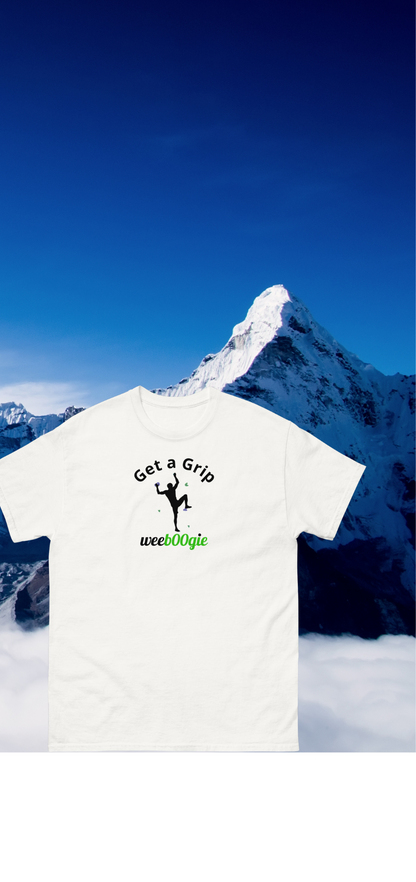 Stylish 'Get a Grip' tee perfect for climbers, mountaineers and outdoor enthusiasts.