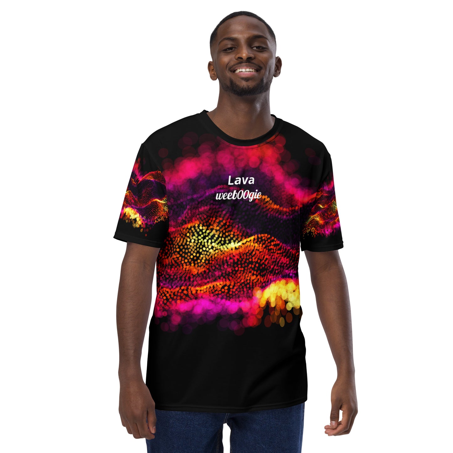 wee b00gie Lava Men's All Over Print Tee - 96% Polyester 4% Spandex Cotton-Touch Jersey with 2-Way Stretch - Regular Fit with Bold All-Over Lava Print - Perfect for Dancing, Festivals and Everyday Wear - wee b00gie store