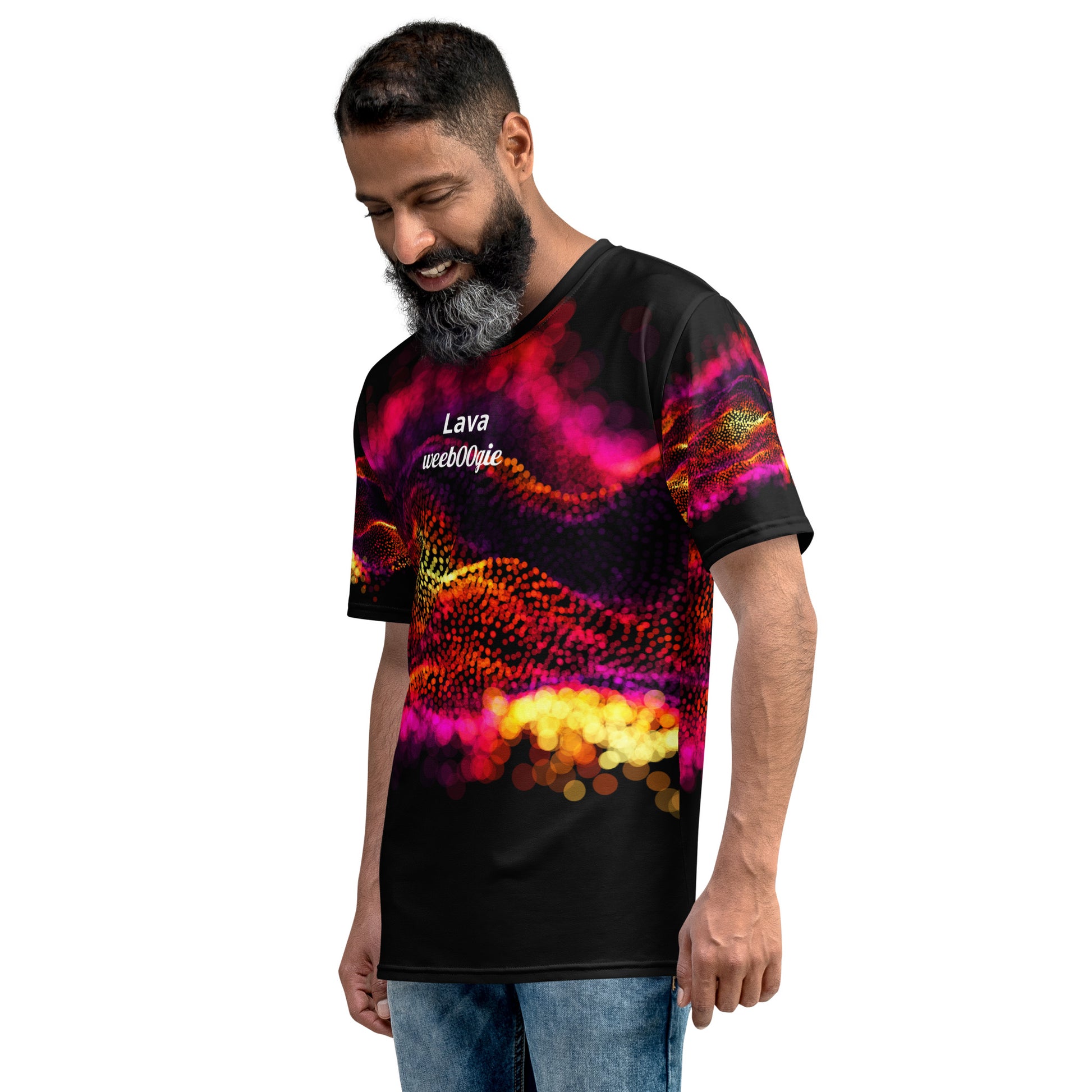 wee b00gie Lava Men's All Over Print Tee - 96% Polyester 4% Spandex Cotton-Touch Jersey with 2-Way Stretch - Regular Fit with Bold All-Over Lava Print - Perfect for Dancing, Festivals and Everyday Wear - wee b00gie store