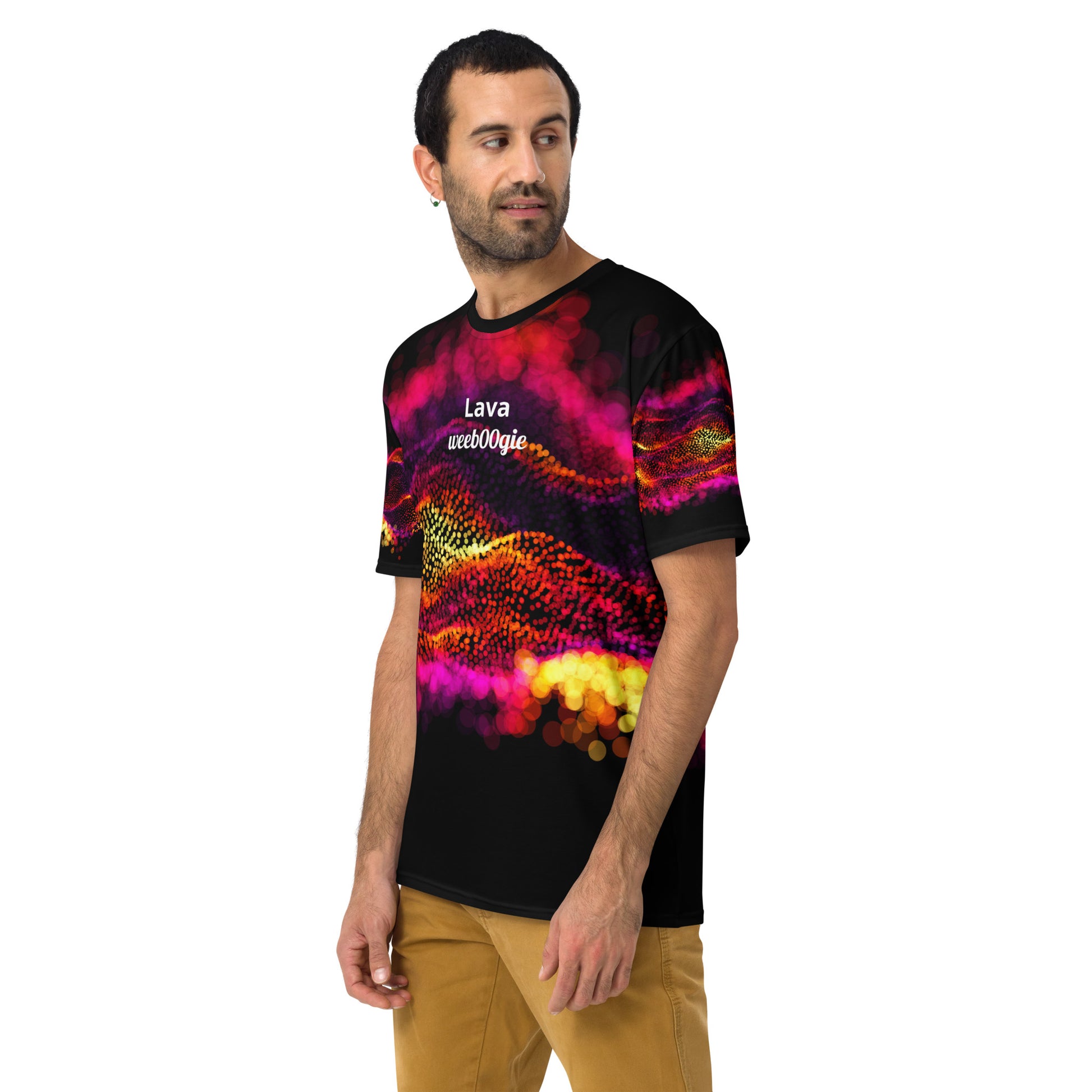 wee b00gie Lava Men's All Over Print Tee - 96% Polyester 4% Spandex Cotton-Touch Jersey with 2-Way Stretch - Regular Fit with Bold All-Over Lava Print - Perfect for Dancing, Festivals and Everyday Wear - wee b00gie store