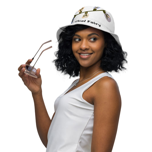 Festival Fairy Reversible Bucket Hat - two-sided festival fashion accessory with fairy design - moisture-wicking polyester bucket hat in XS, S/M, L/XL sizes - perfect for music festivals, summer concerts and outdoor dancing - wee b00gie store.