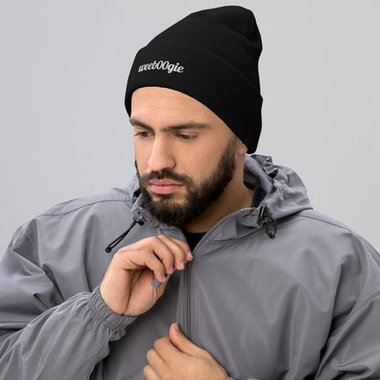 Cuffed Beanie - 100% Acrylic Knit with Embroidered Logo in Black - Snug Form-Fitting Design with Folded Cuff - Perfect for Winter Weather, Outdoor Activities and Casual Style - wee b00gie store