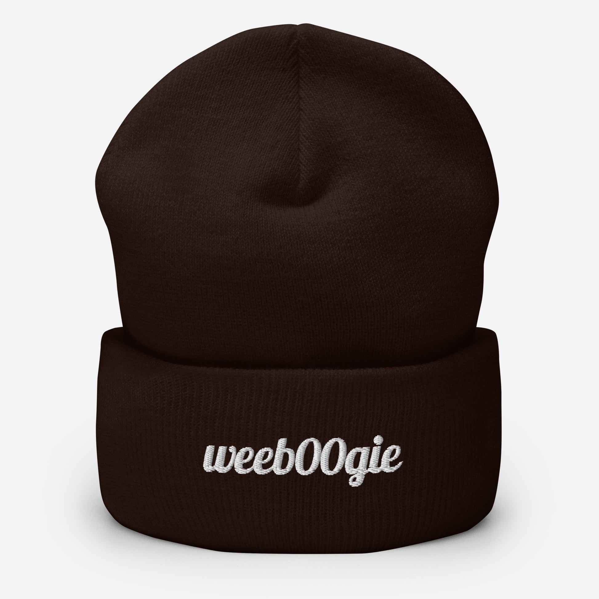 Cuffed Beanie - 100% Acrylic Knit with Embroidered Logo in Brown - Snug Form-Fitting Design with Folded Cuff - Perfect for Winter Weather, Outdoor Activities and Casual Style - wee b00gie store