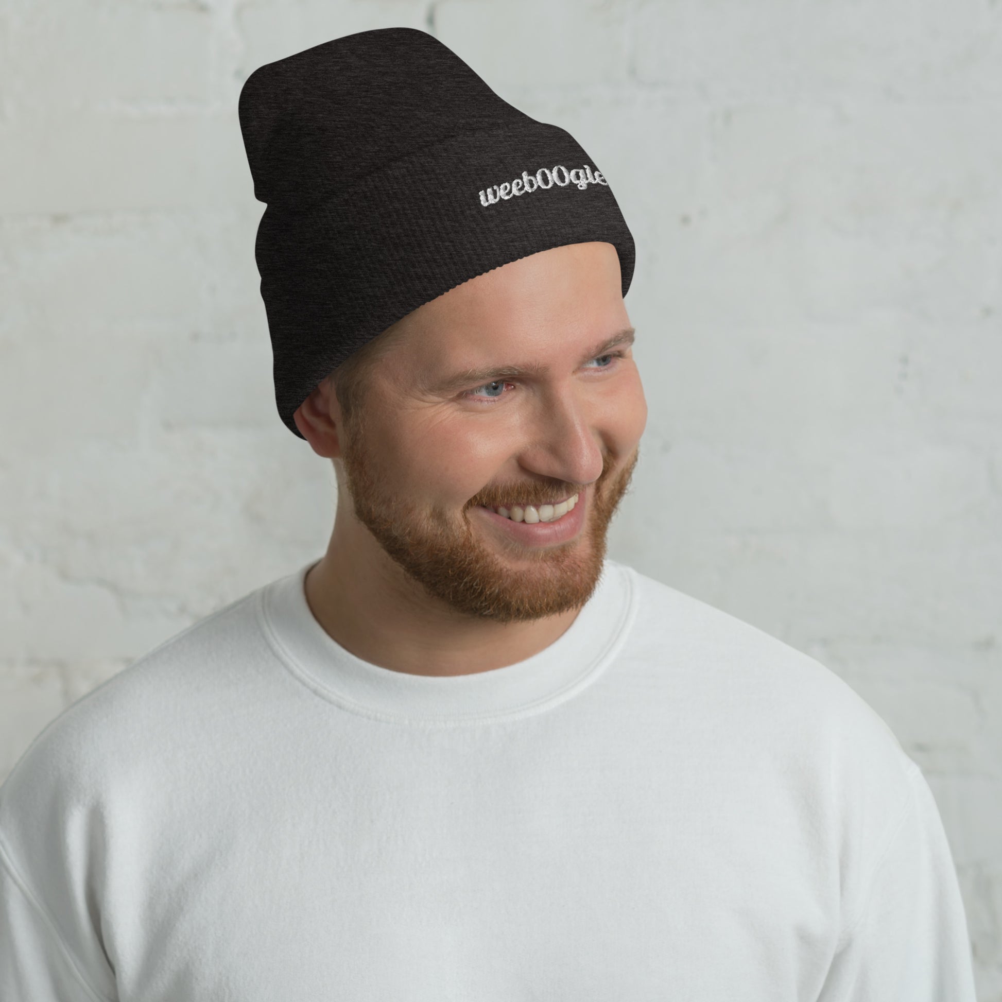 Cuffed Beanie - 100% Acrylic Knit with Embroidered Logo in Dark Grey - Snug Form-Fitting Design with Folded Cuff - Perfect for Winter Weather, Outdoor Activities and Casual Style - wee b00gie store