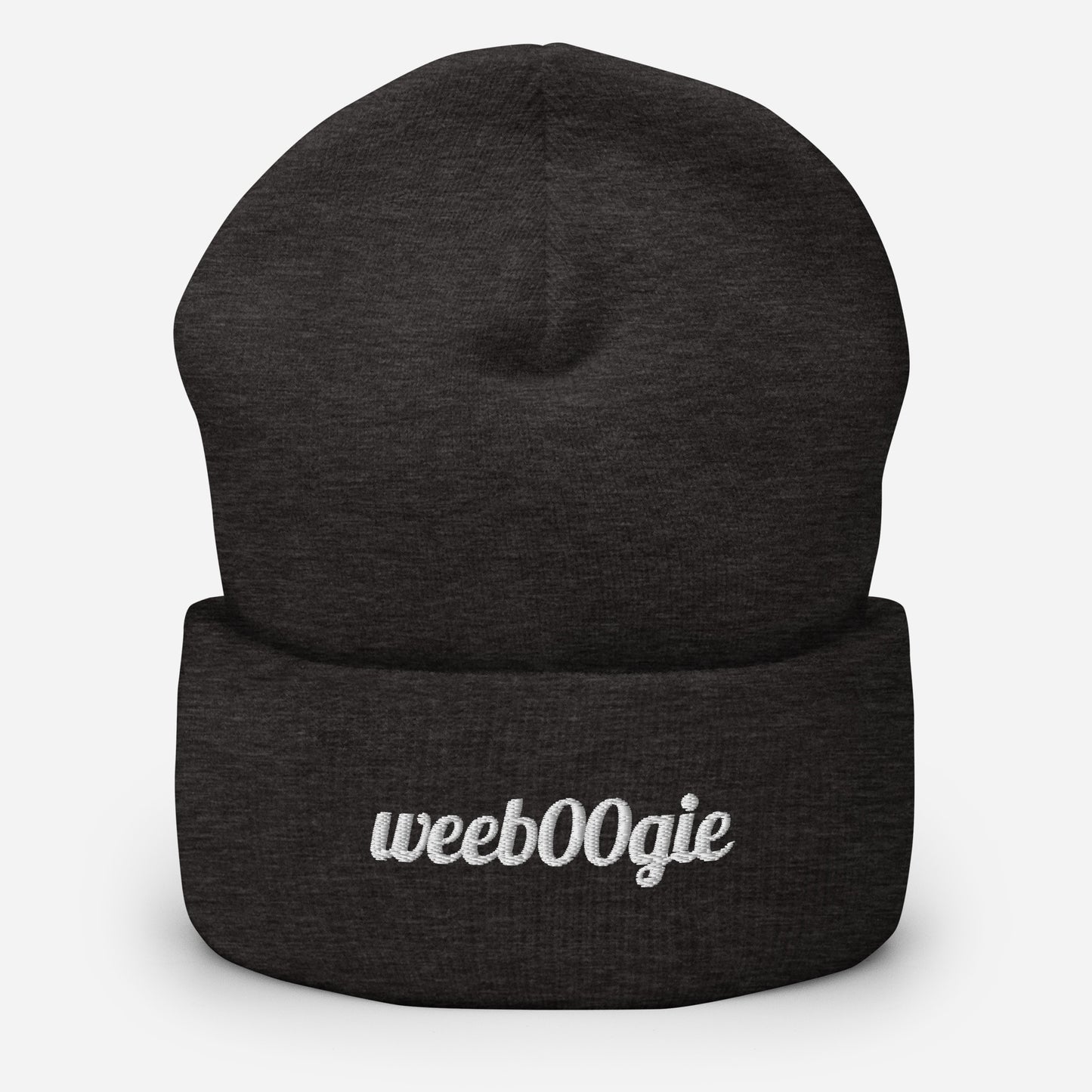 Cuffed Beanie - 100% Acrylic Knit with Embroidered Logo in Dark Grey - Snug Form-Fitting Design with Folded Cuff - Perfect for Winter Weather, Outdoor Activities and Casual Style - wee b00gie store